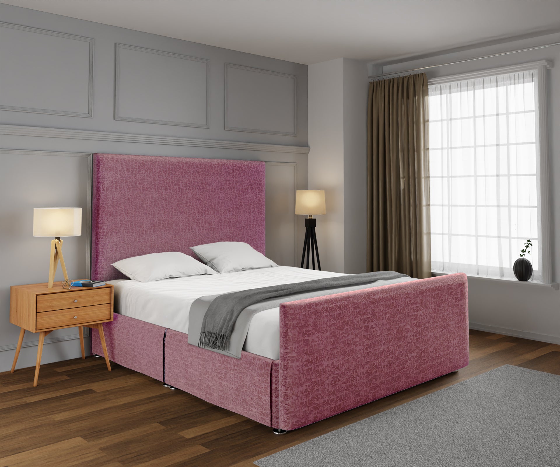 Olivia Plain Open Storage Divan Bed Set With Footboard