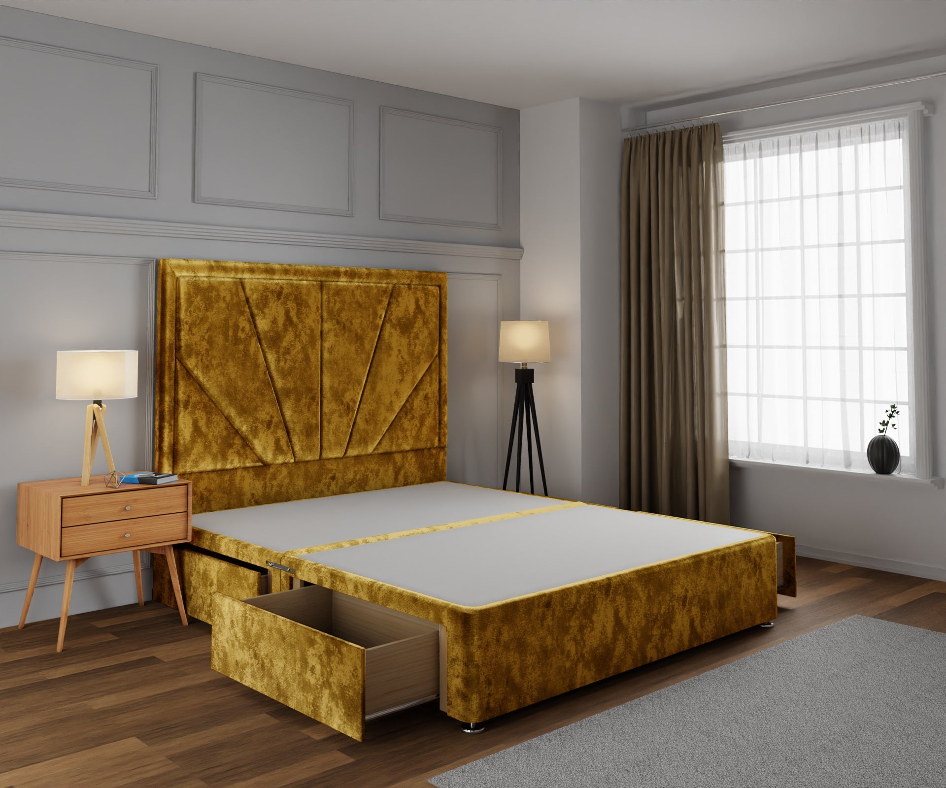 Paine Horizon Border Divan Bed Base With Headboard