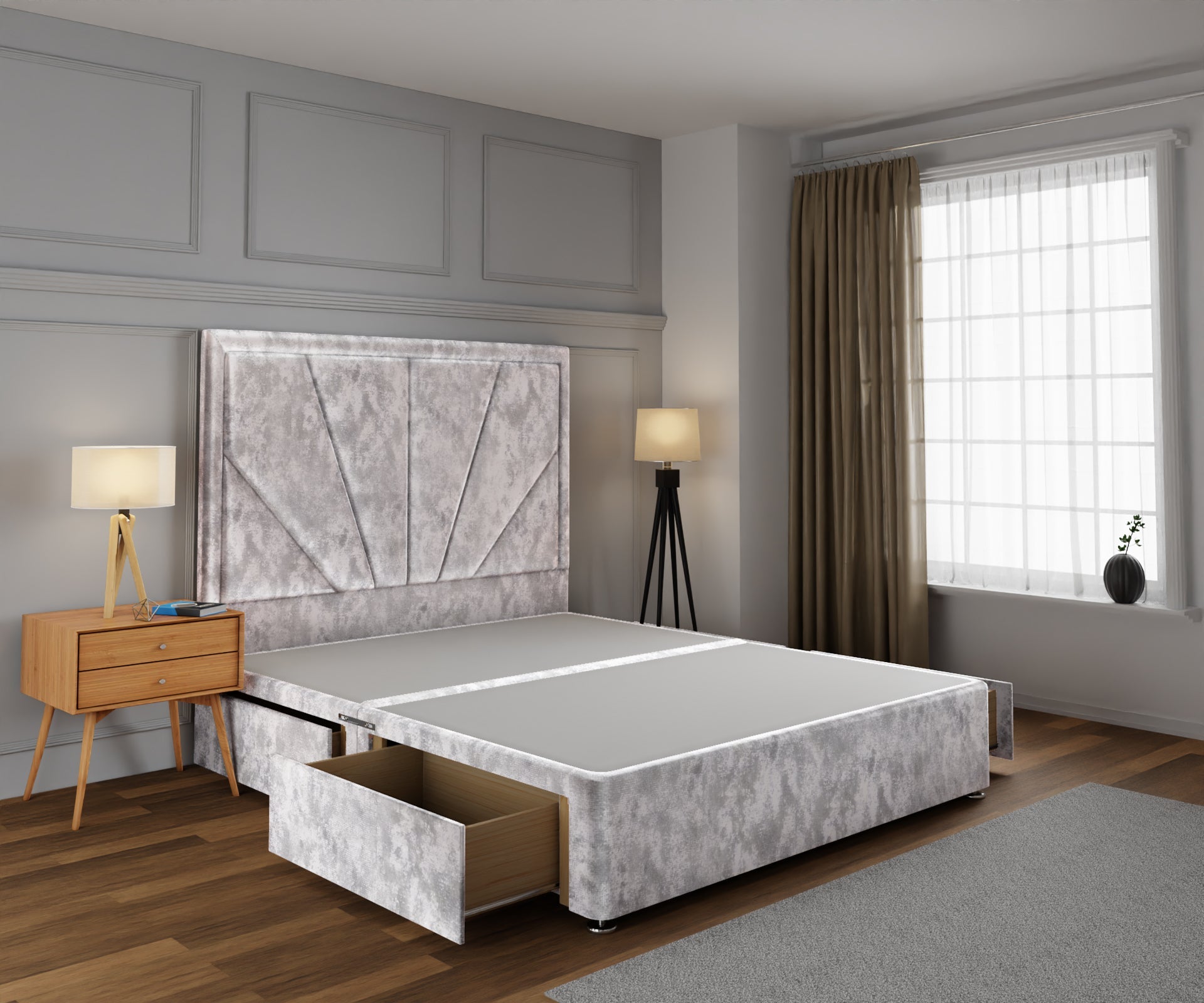 Paine Horizon Border Divan Bed Base With Headboard