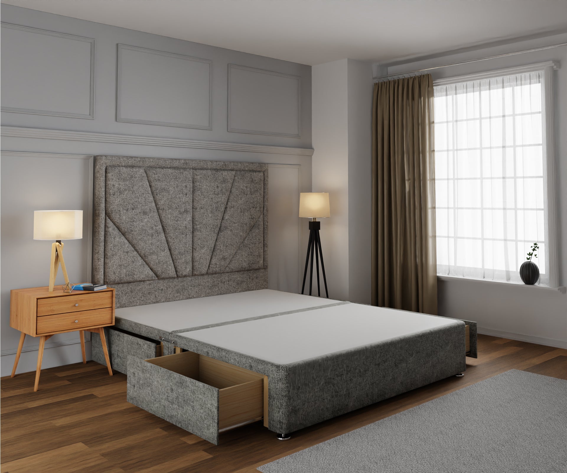 Paine Horizon Border Divan Bed Base With Headboard