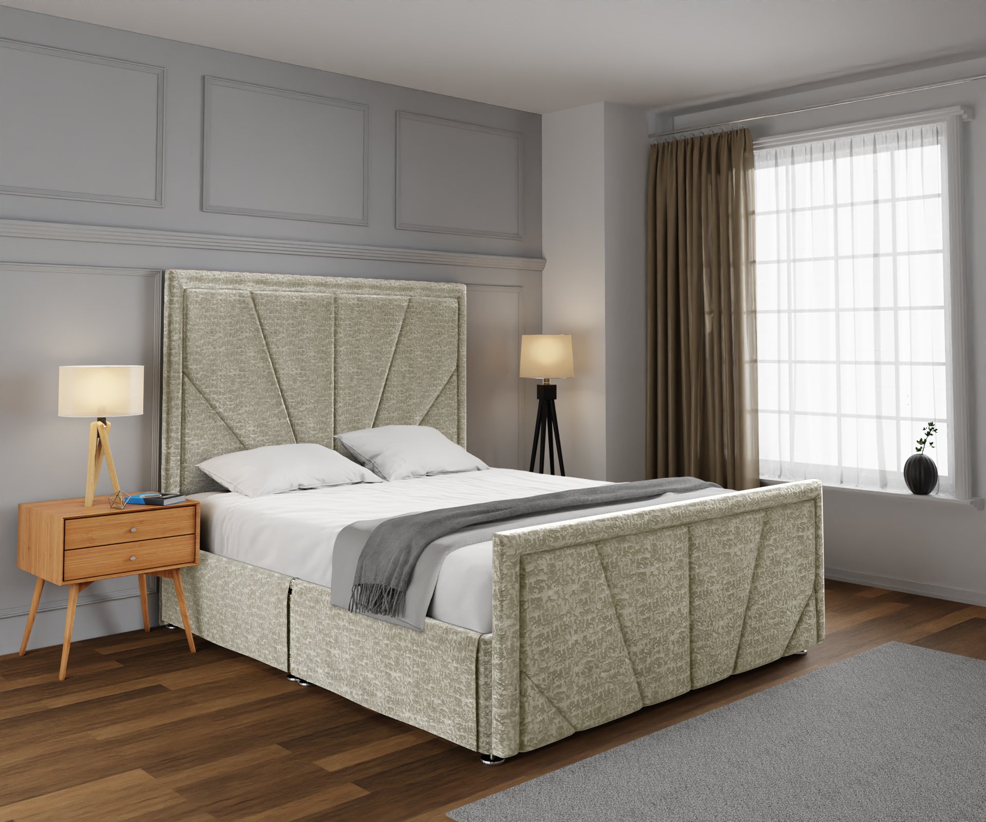 Paine Horizon Border Open Storage Divan Bed Set With Footboard