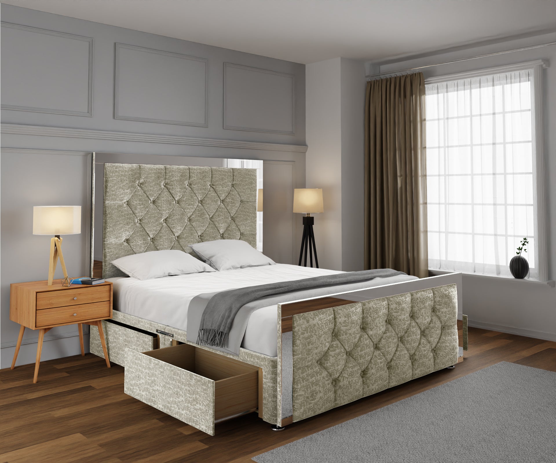 Chesterfield Mirrored Divan Bed Set With Footboard