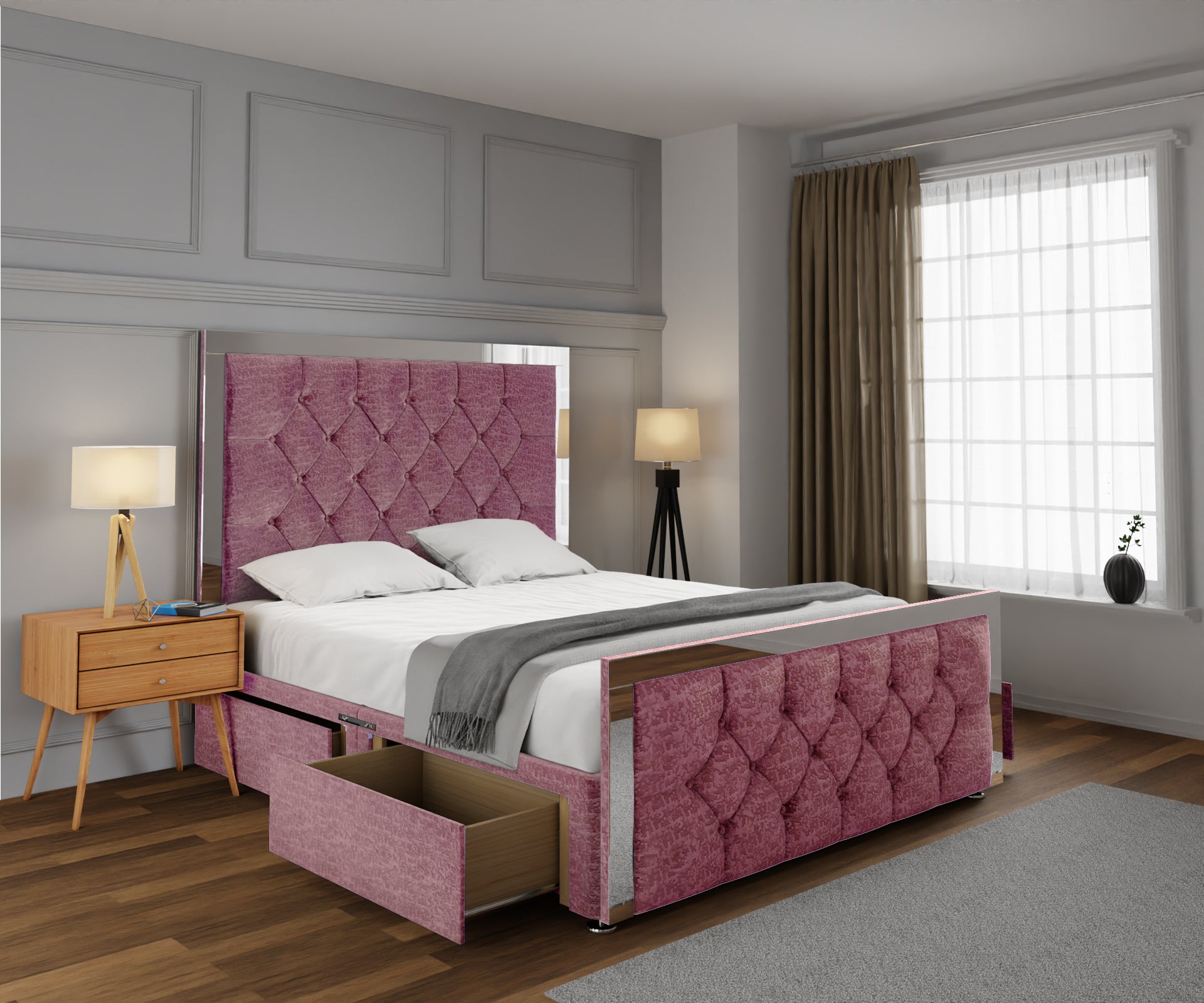 Chesterfield Mirrored Divan Bed Set With Footboard