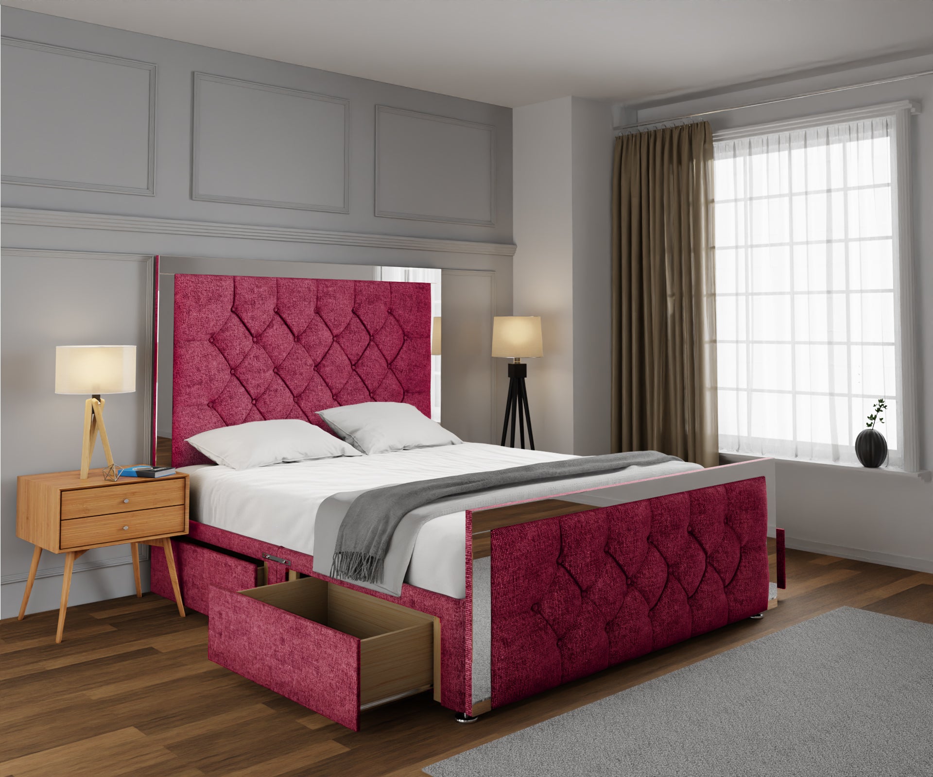 Chesterfield Mirrored Divan Bed Set With Footboard