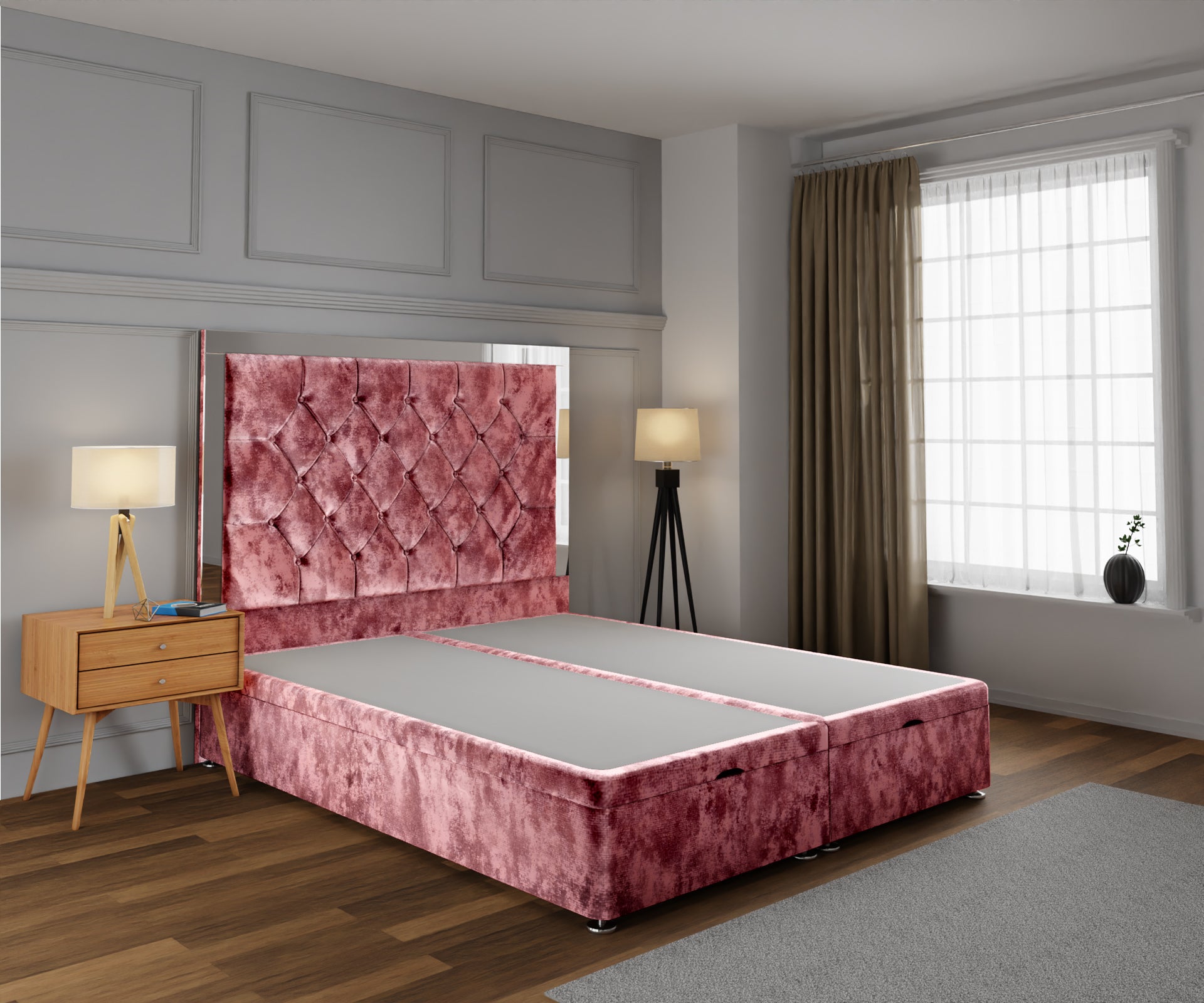 Chesterfield Mirrored Ottoman Storage Divan Bed Base With Headboard