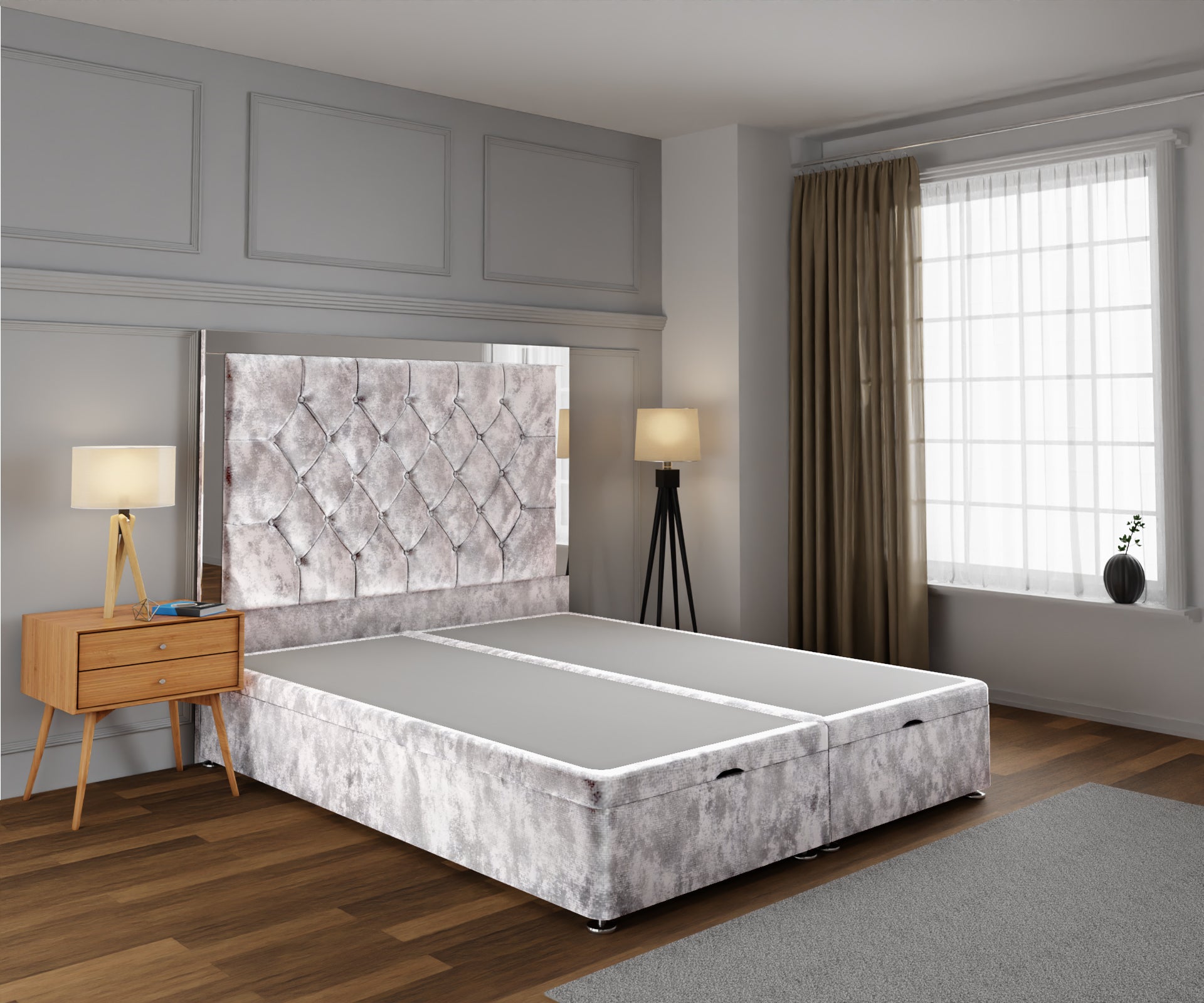 Chesterfield Mirrored Ottoman Storage Divan Bed Base With Headboard