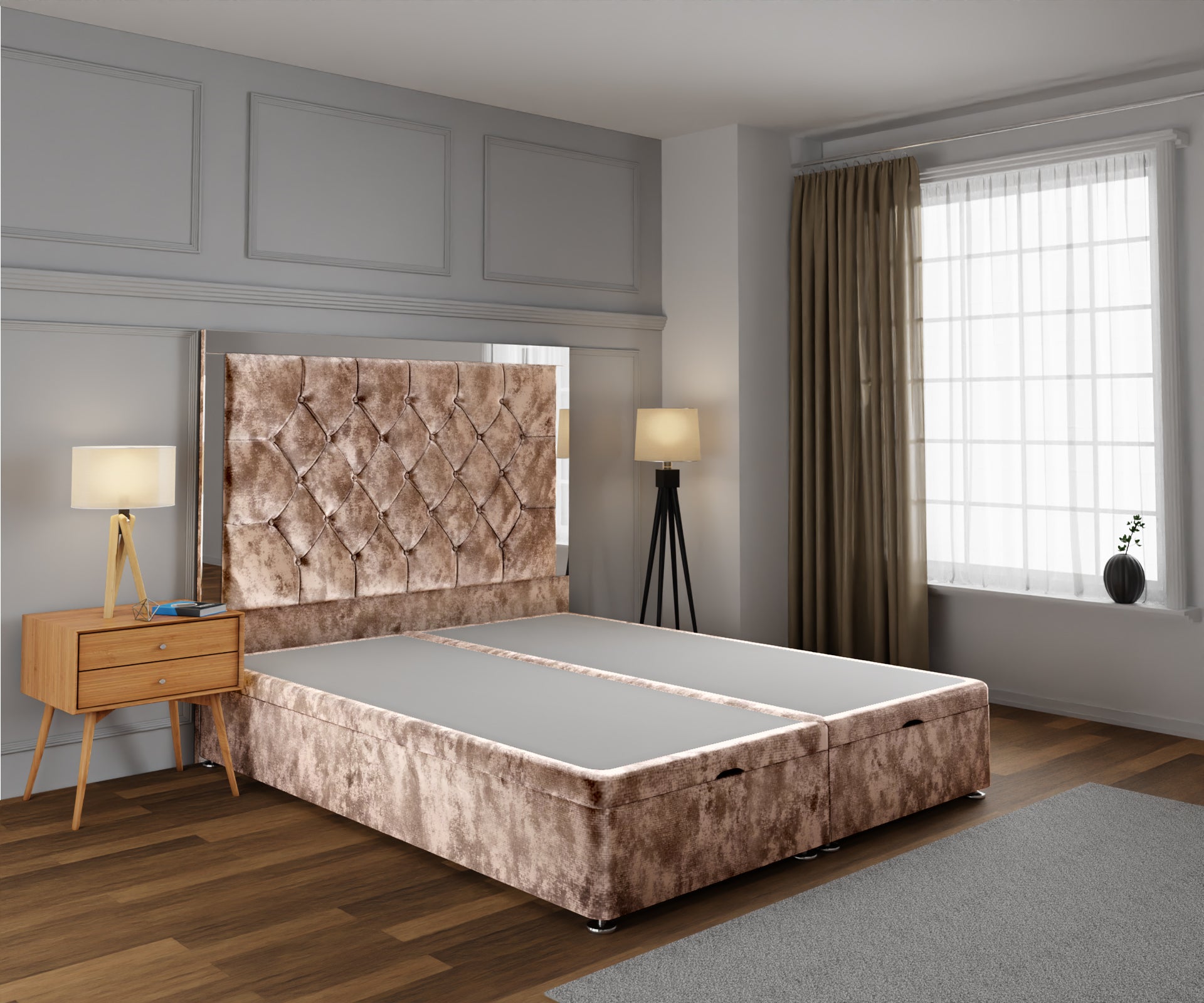 Chesterfield Mirrored Ottoman Storage Divan Bed Base With Headboard