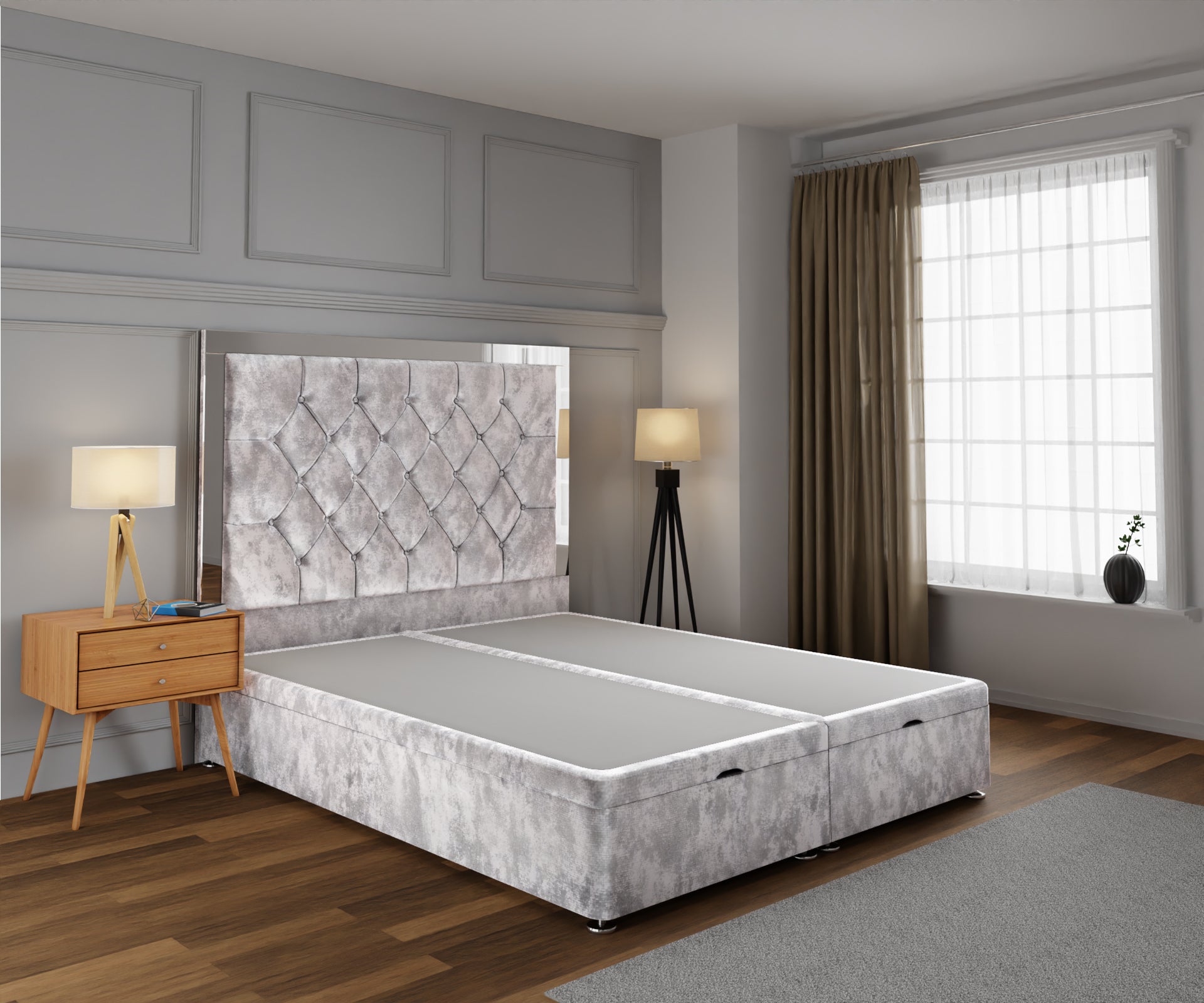 Chesterfield Mirrored Ottoman Storage Divan Bed Base With Headboard