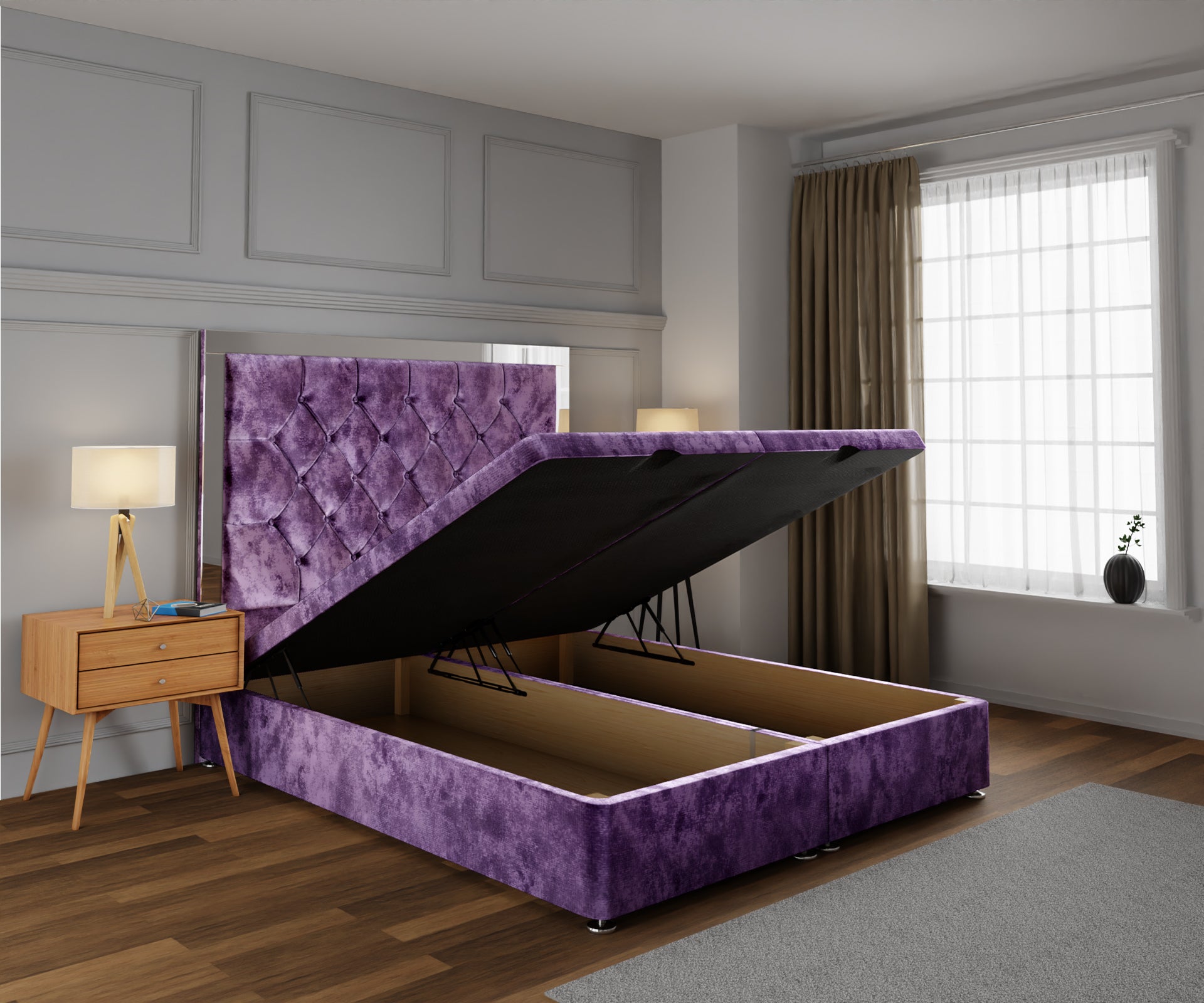 Chesterfield Mirrored Ottoman Storage Divan Bed Base With Headboard