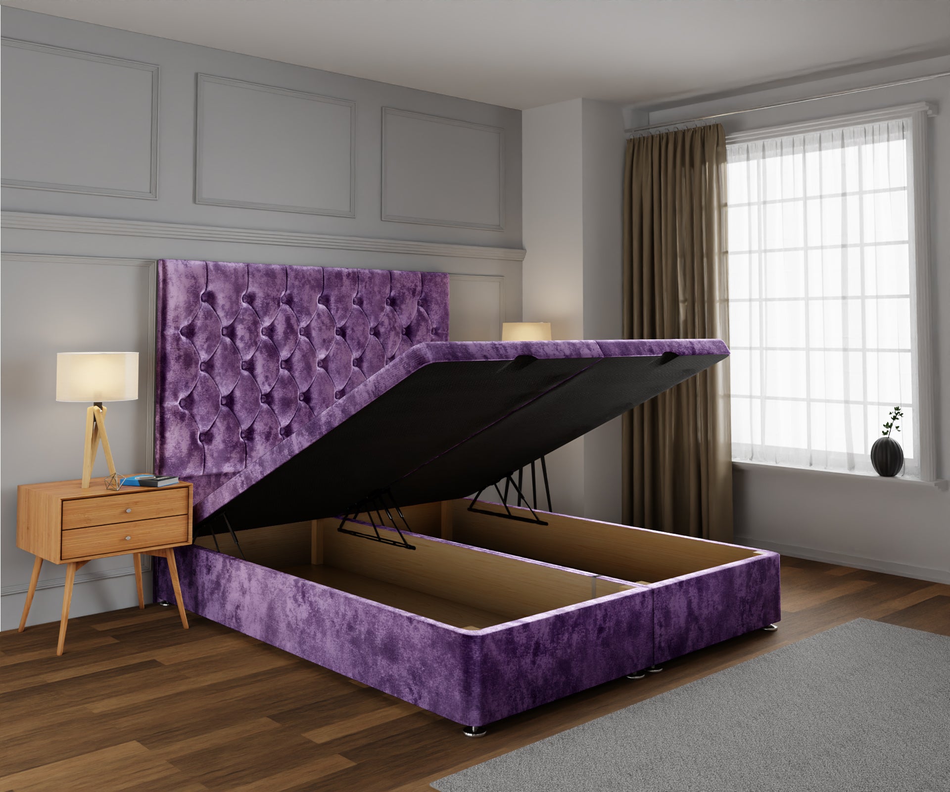 Evie Ottoman Storage Divan Bed Base With Headboard