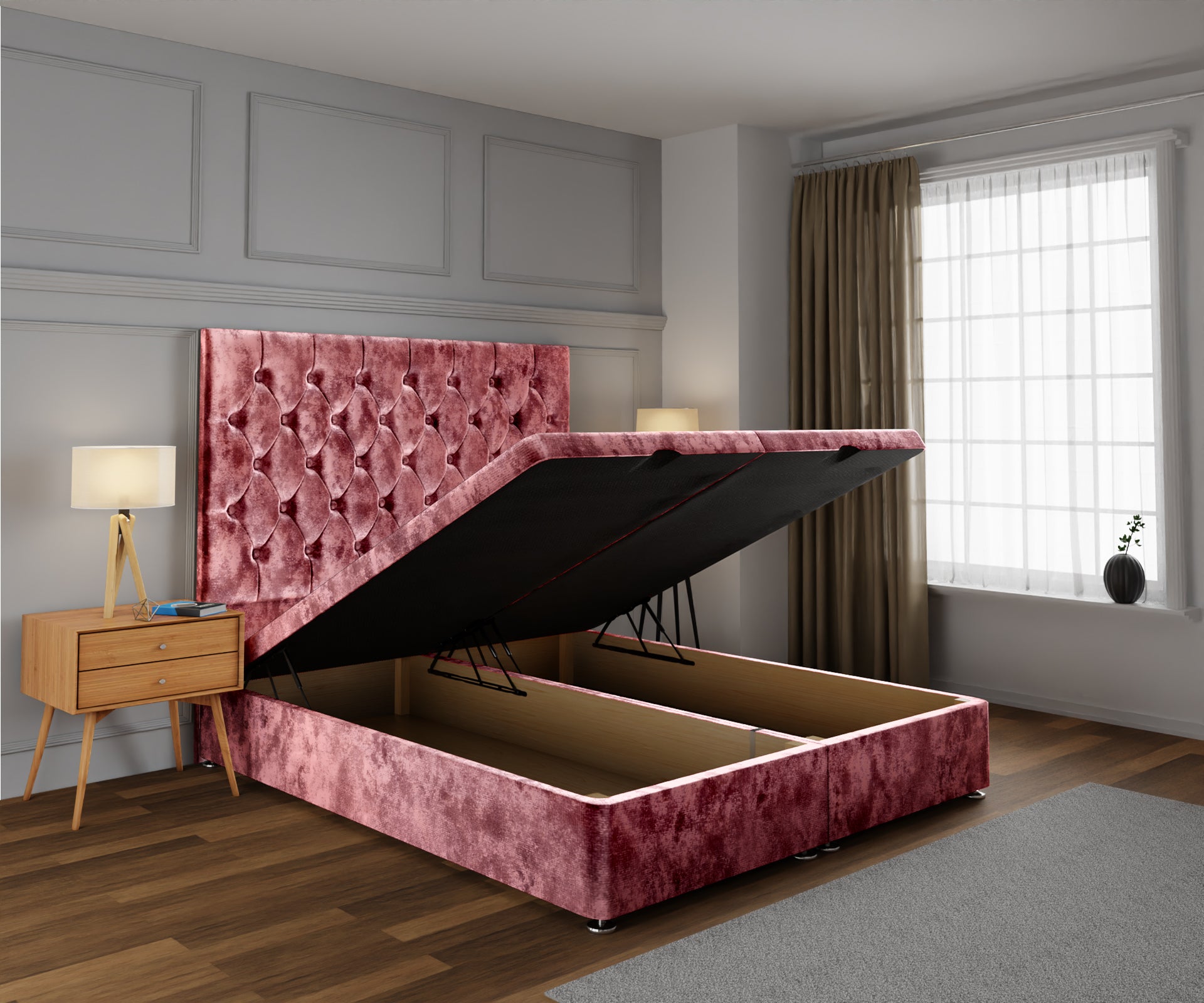 Evie Ottoman Storage Divan Bed Base With Headboard