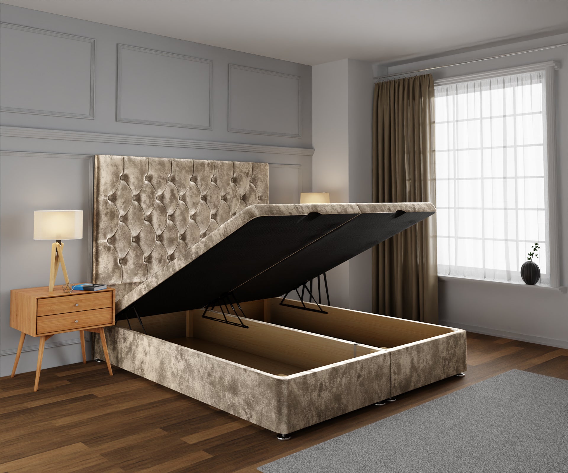 Evie Ottoman Storage Divan Bed Base With Headboard