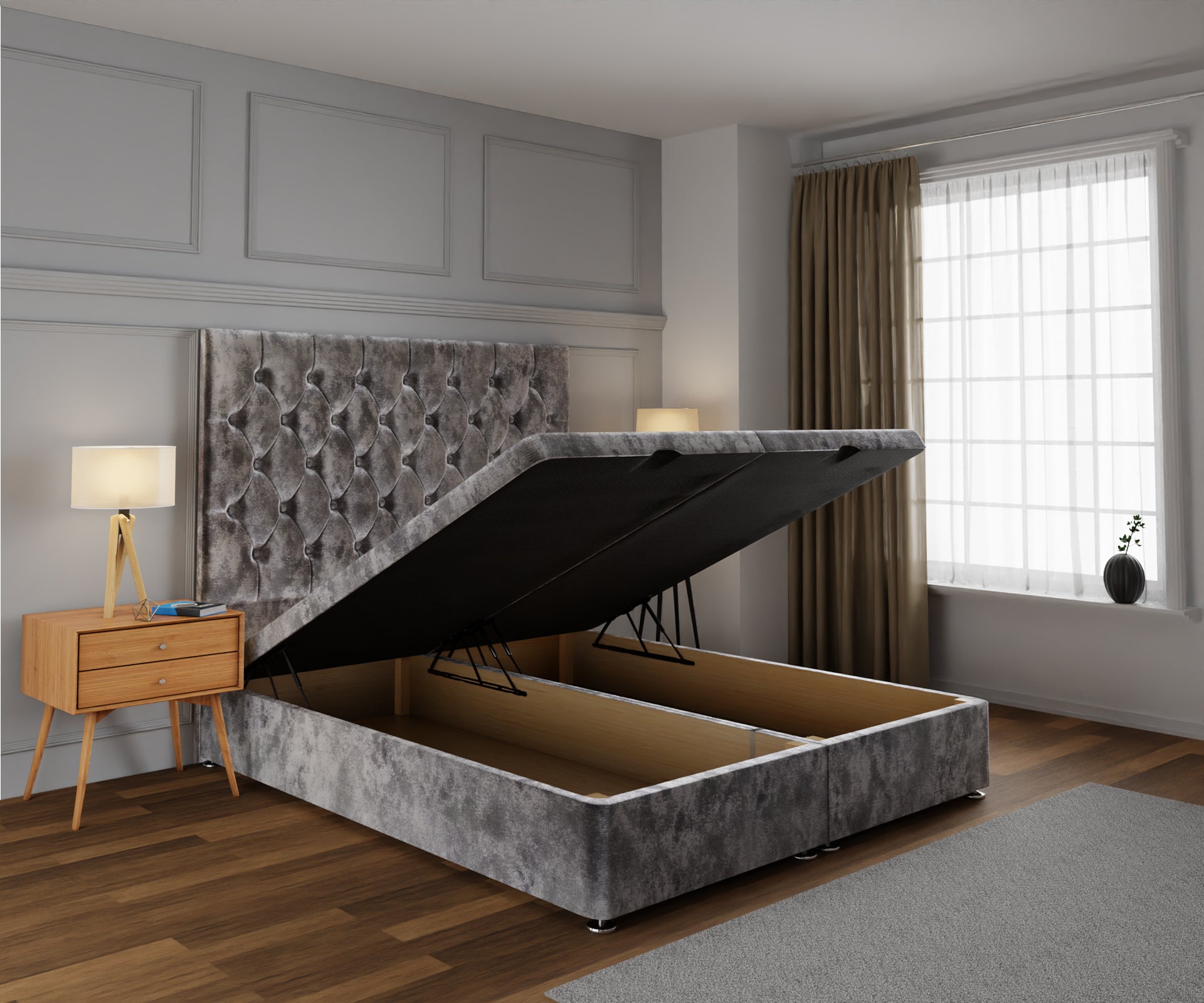 Evie Ottoman Storage Divan Bed Base With Headboard