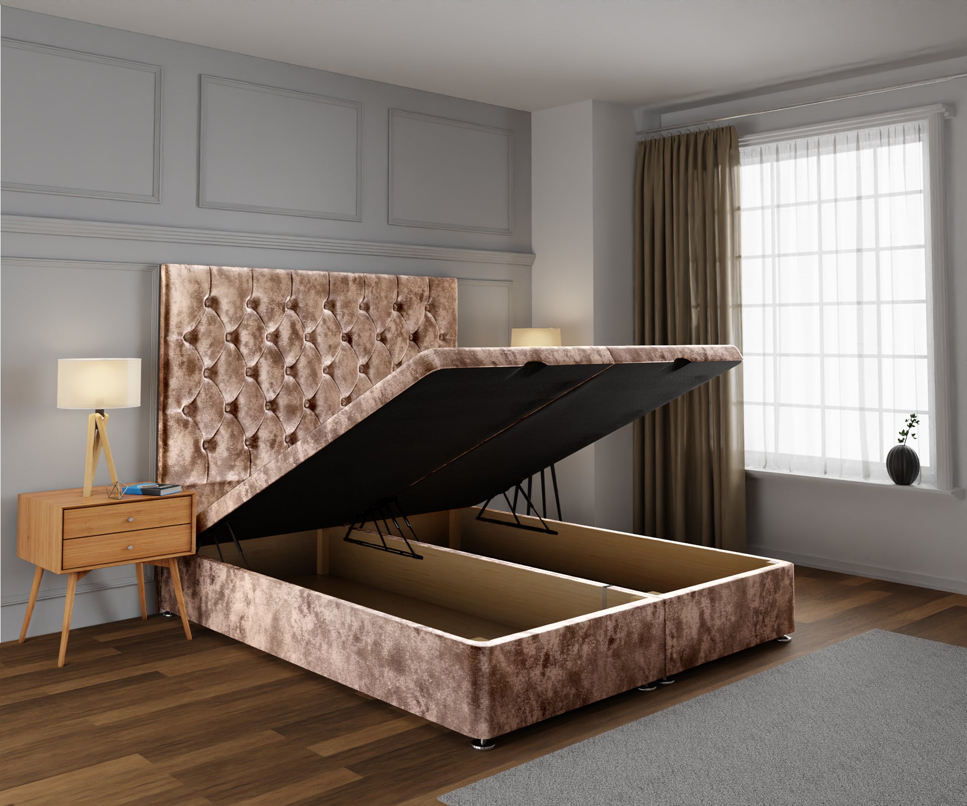 Evie Ottoman Storage Divan Bed Base With Headboard