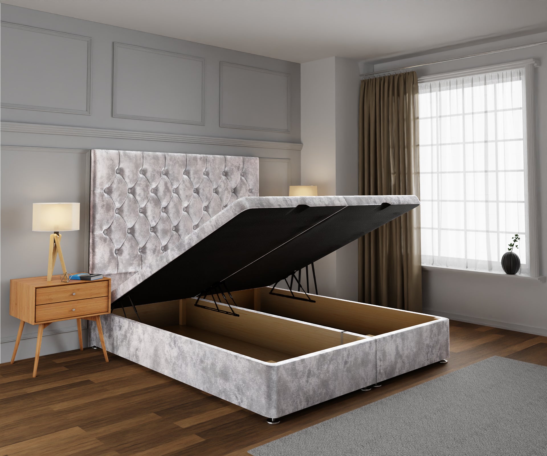 Evie Ottoman Storage Divan Bed Base With Headboard