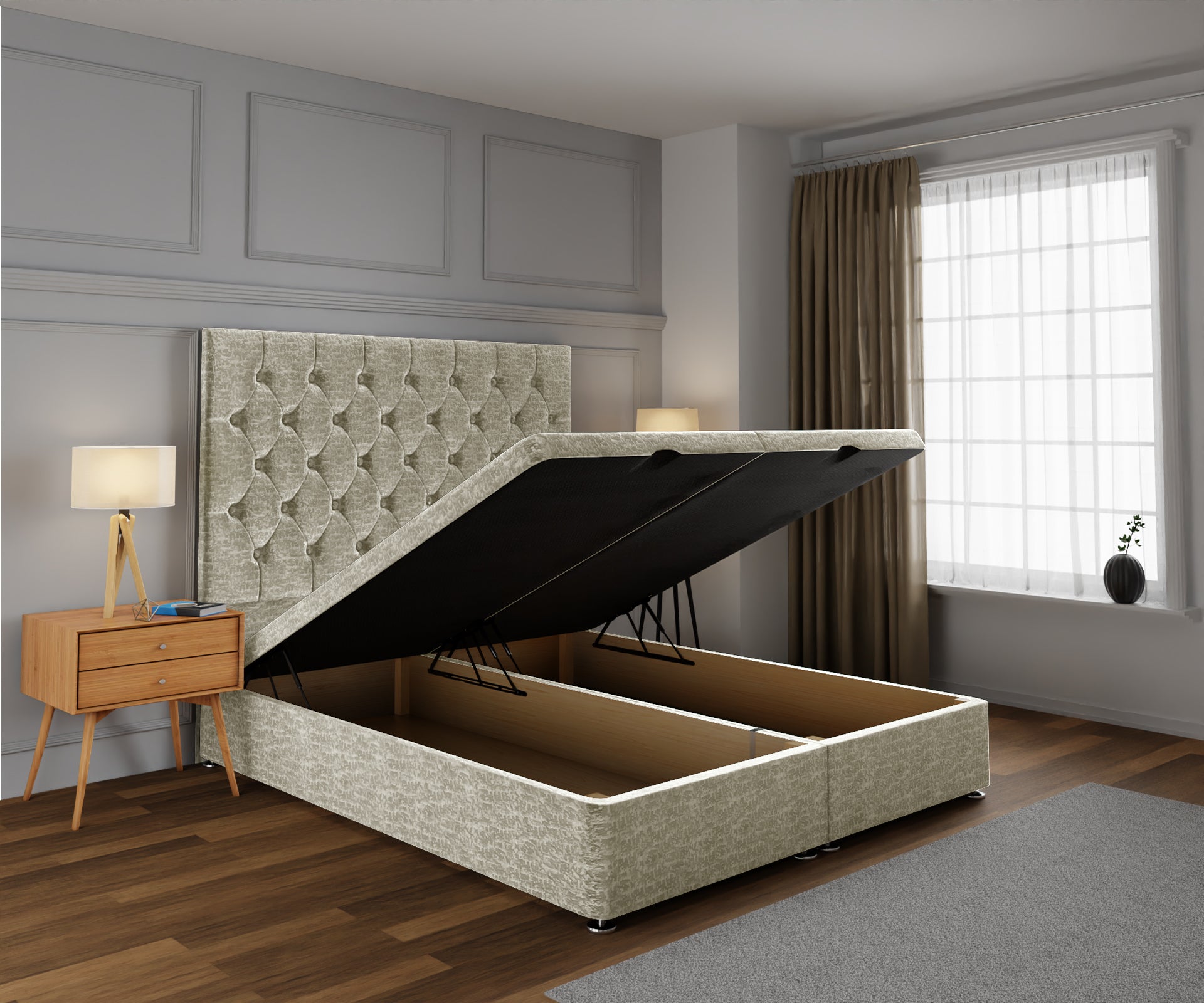 Evie Ottoman Storage Divan Bed Base With Headboard