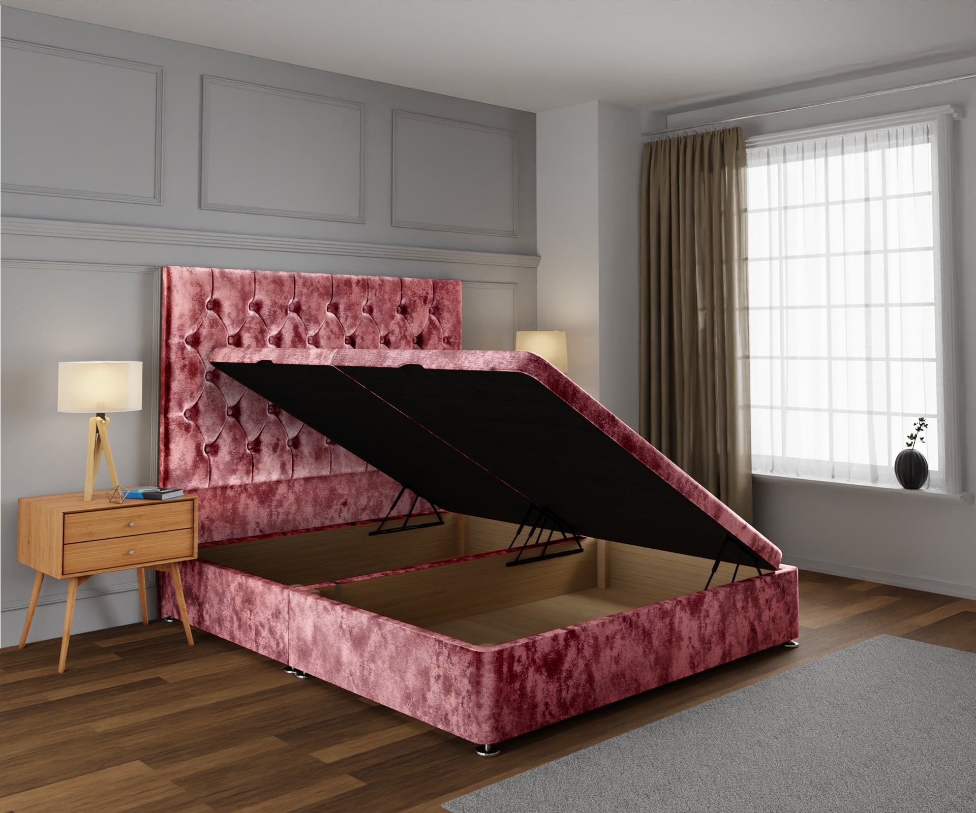 Evie Ottoman Storage Divan Bed Base With Headboard