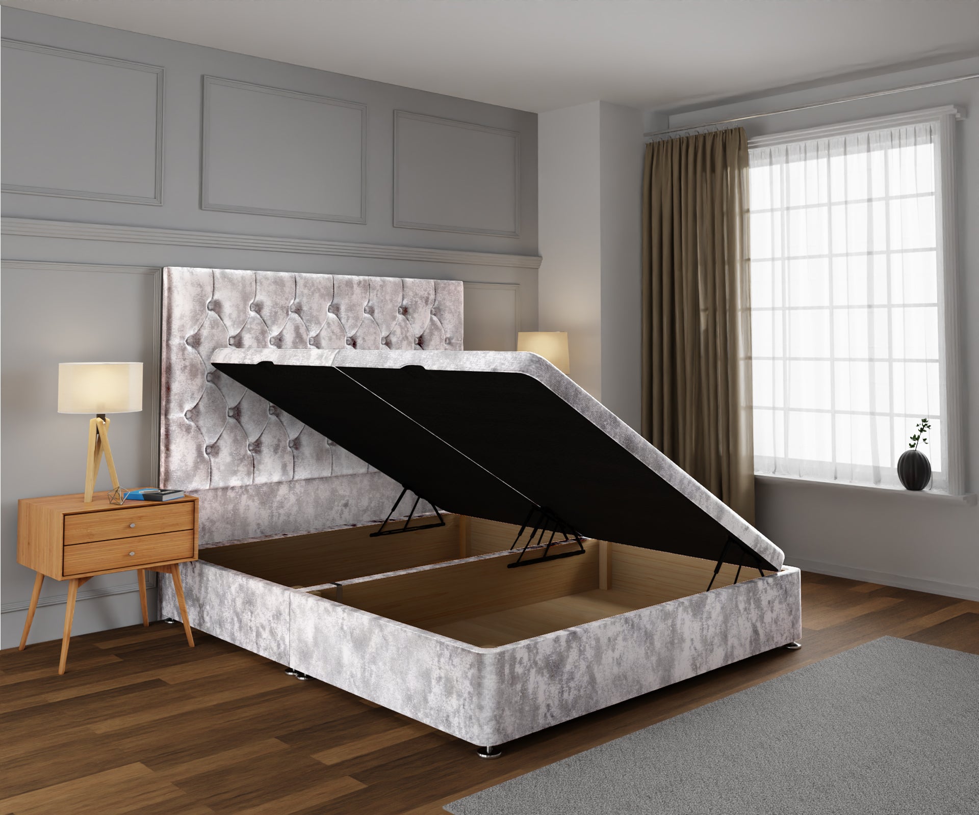 Evie Ottoman Storage Divan Bed Base With Headboard