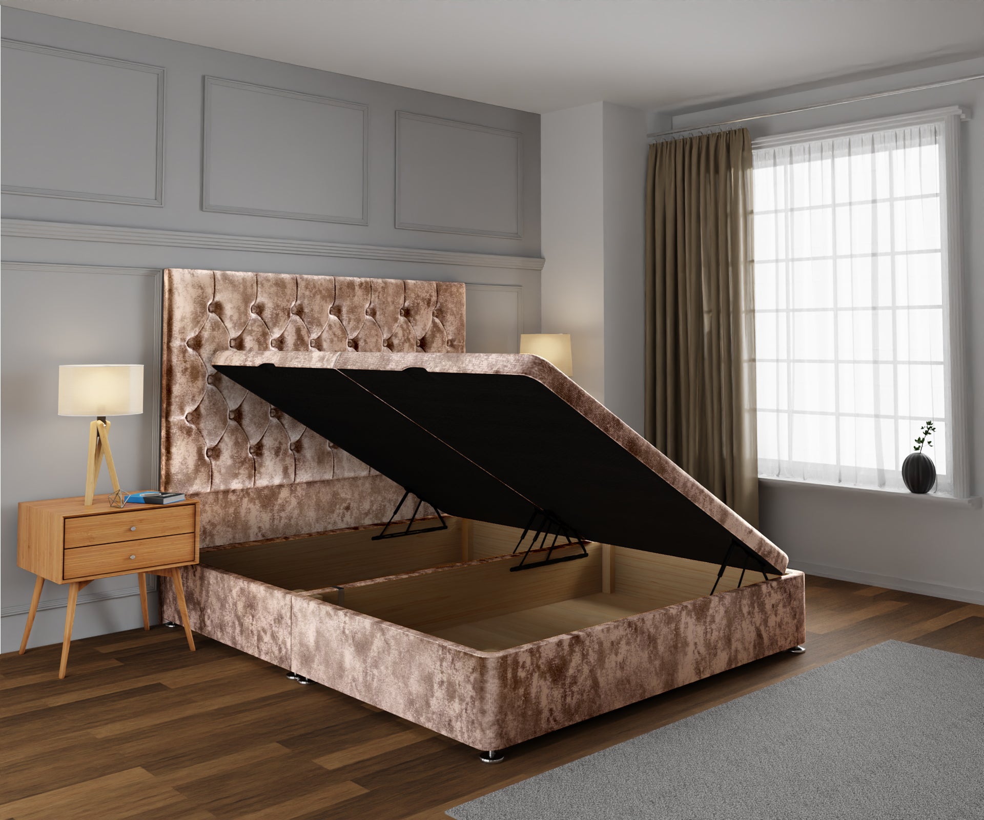 Evie Ottoman Storage Divan Bed Base With Headboard