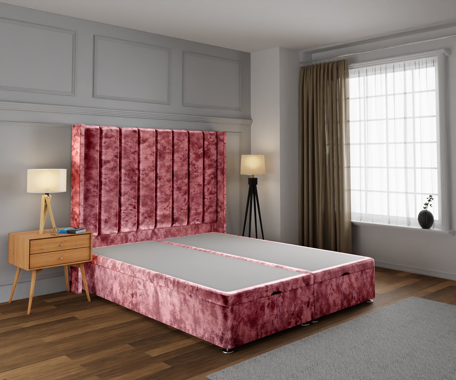 Amelia Line Winged Ottoman Storage Divan Bed Base With Headboard