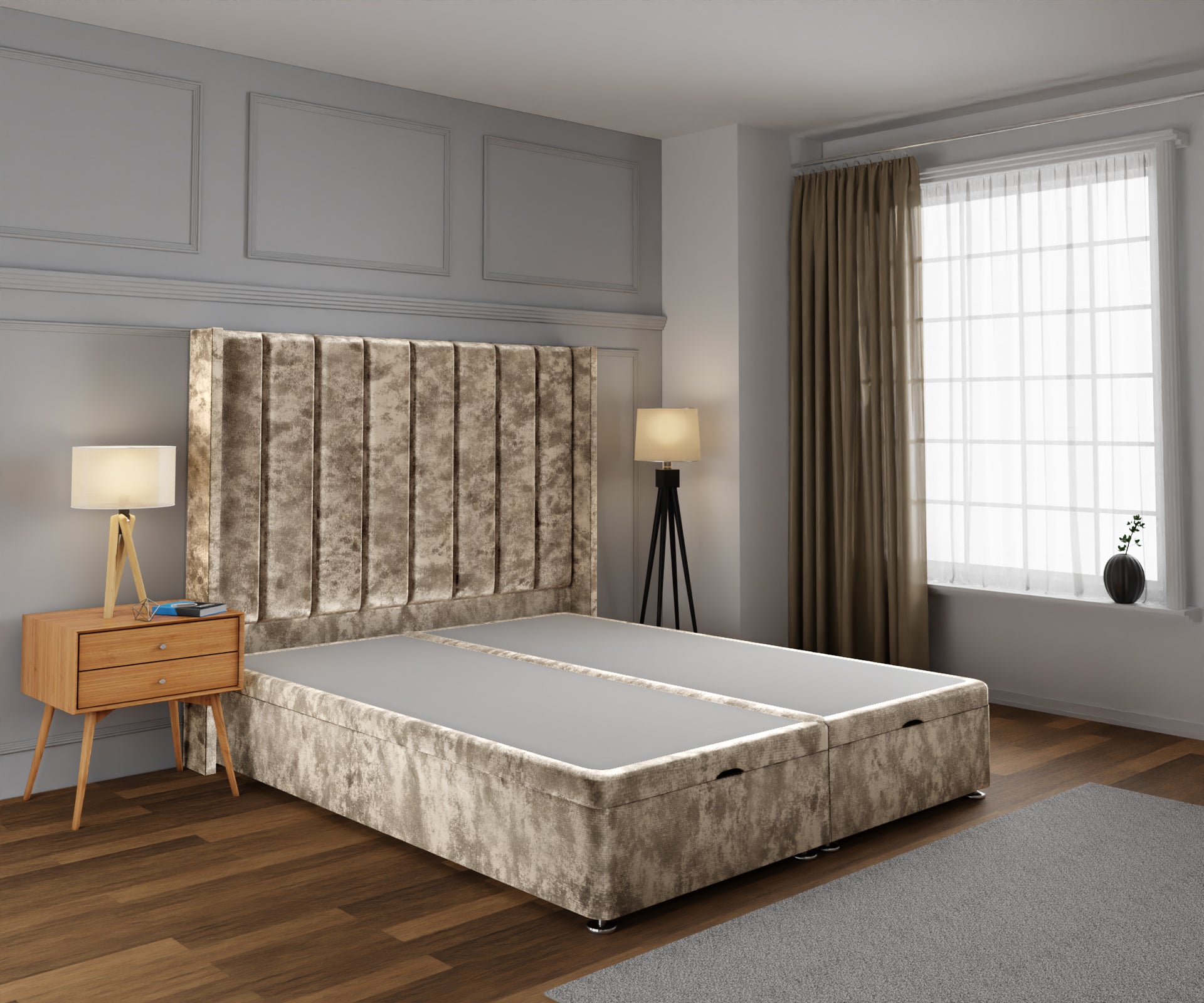 Amelia Line Winged Ottoman Storage Divan Bed Base With Headboard