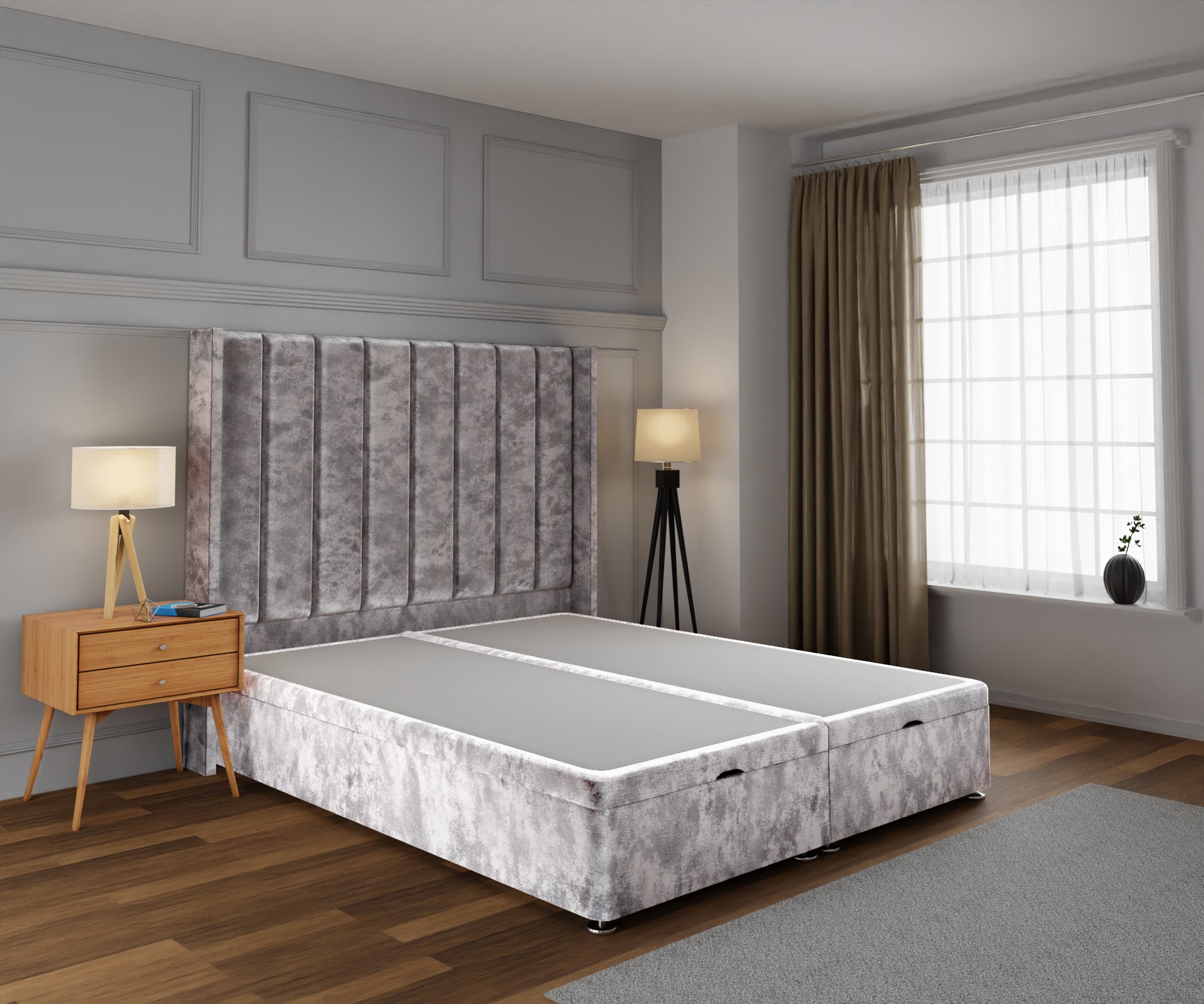 Amelia Line Winged Ottoman Storage Divan Bed Base With Headboard