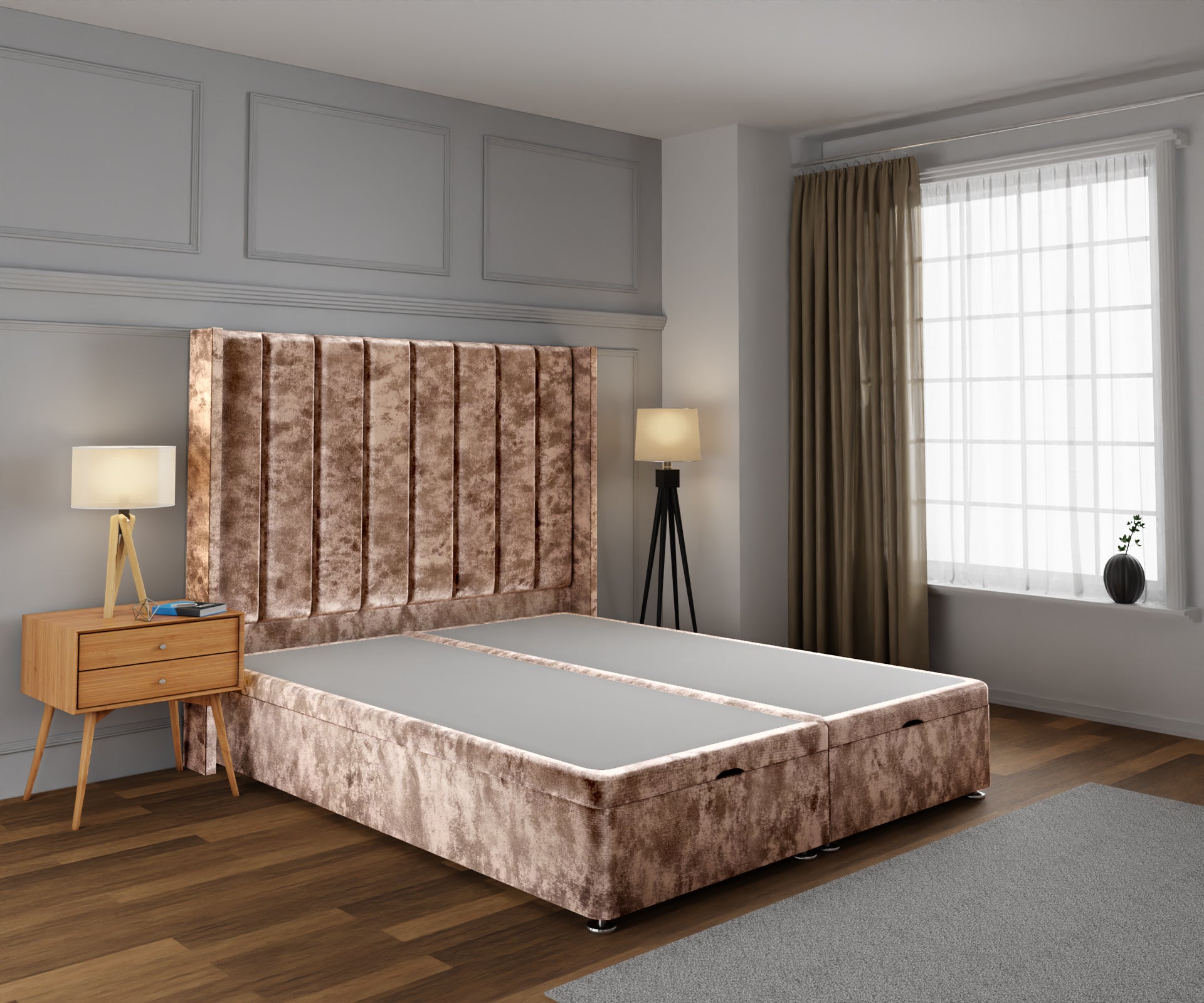 Amelia Line Winged Ottoman Storage Divan Bed Base With Headboard