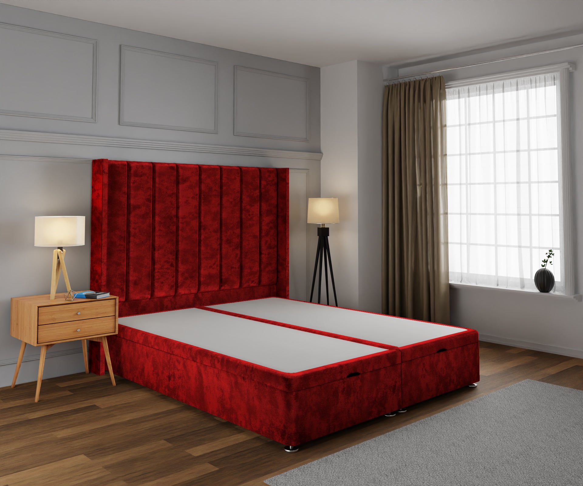 Amelia Line Winged Ottoman Storage Divan Bed Base With Headboard