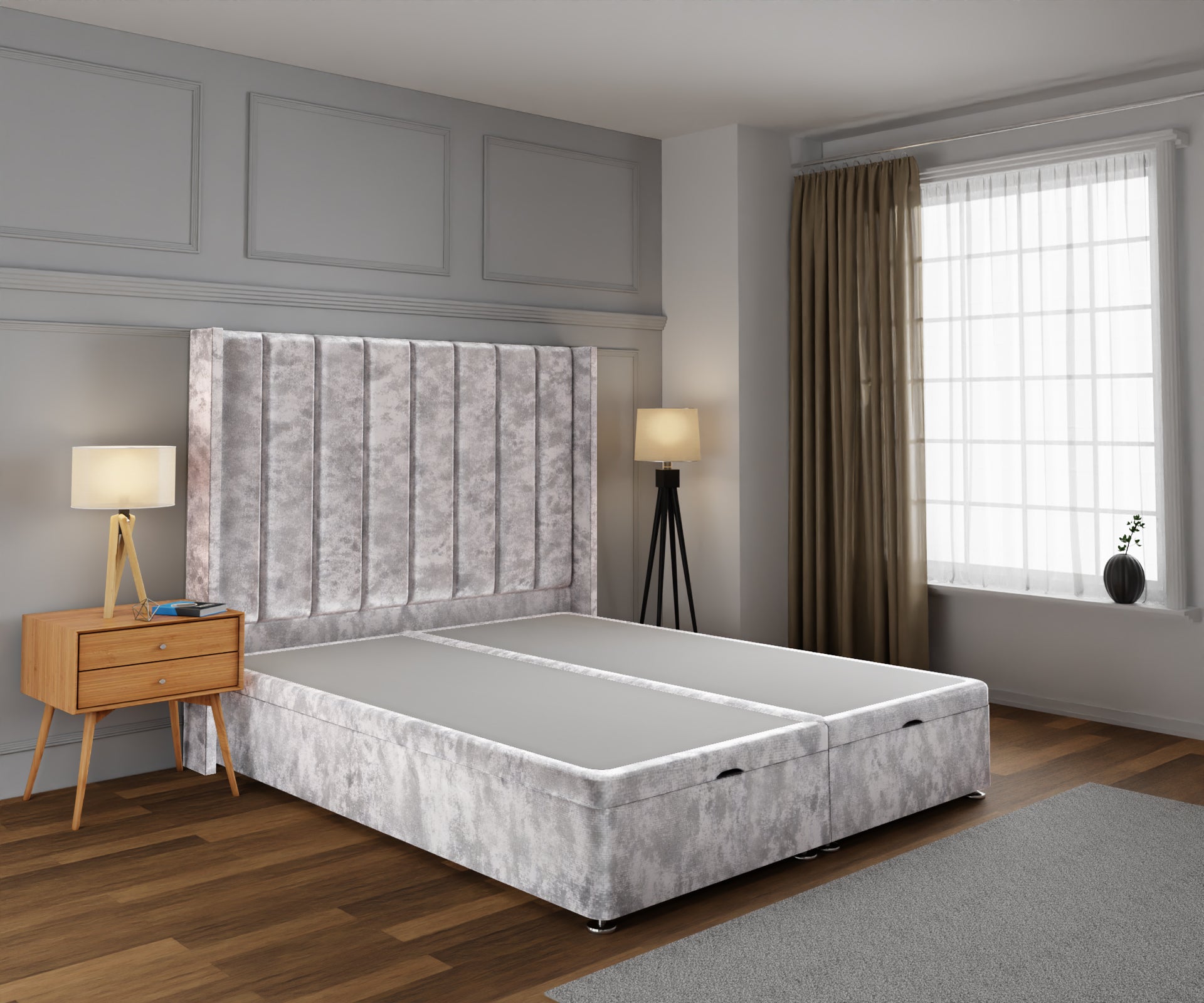 Amelia Line Winged Ottoman Storage Divan Bed Base With Headboard