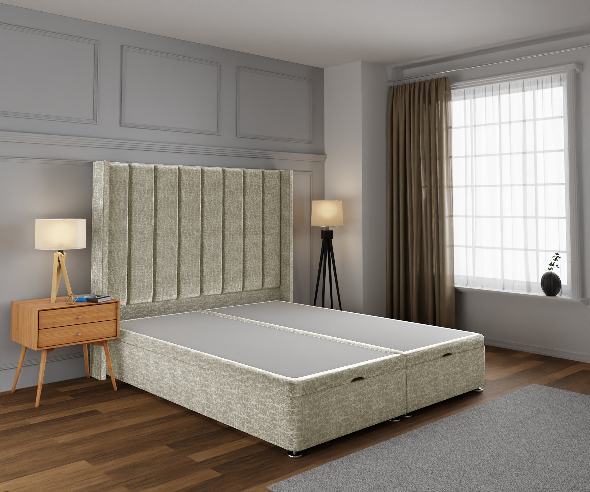 Amelia Line Winged Ottoman Storage Divan Bed Base With Headboard