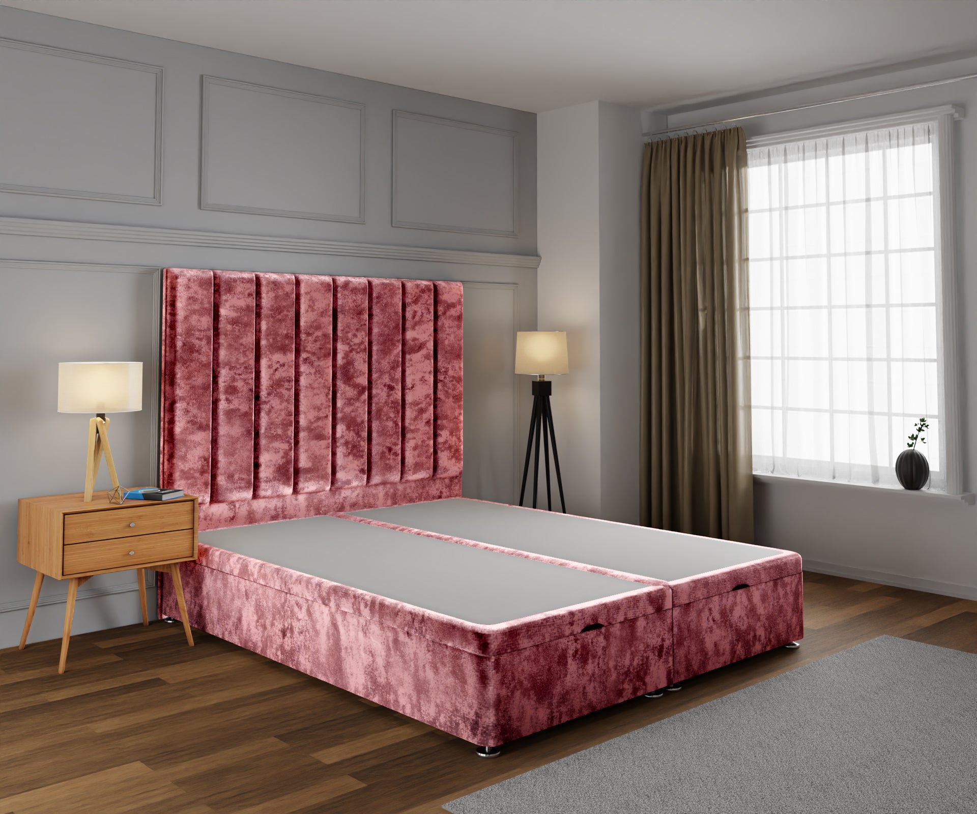 Amelia Petite Line Ottoman Storage Divan Bed Base With Headboard