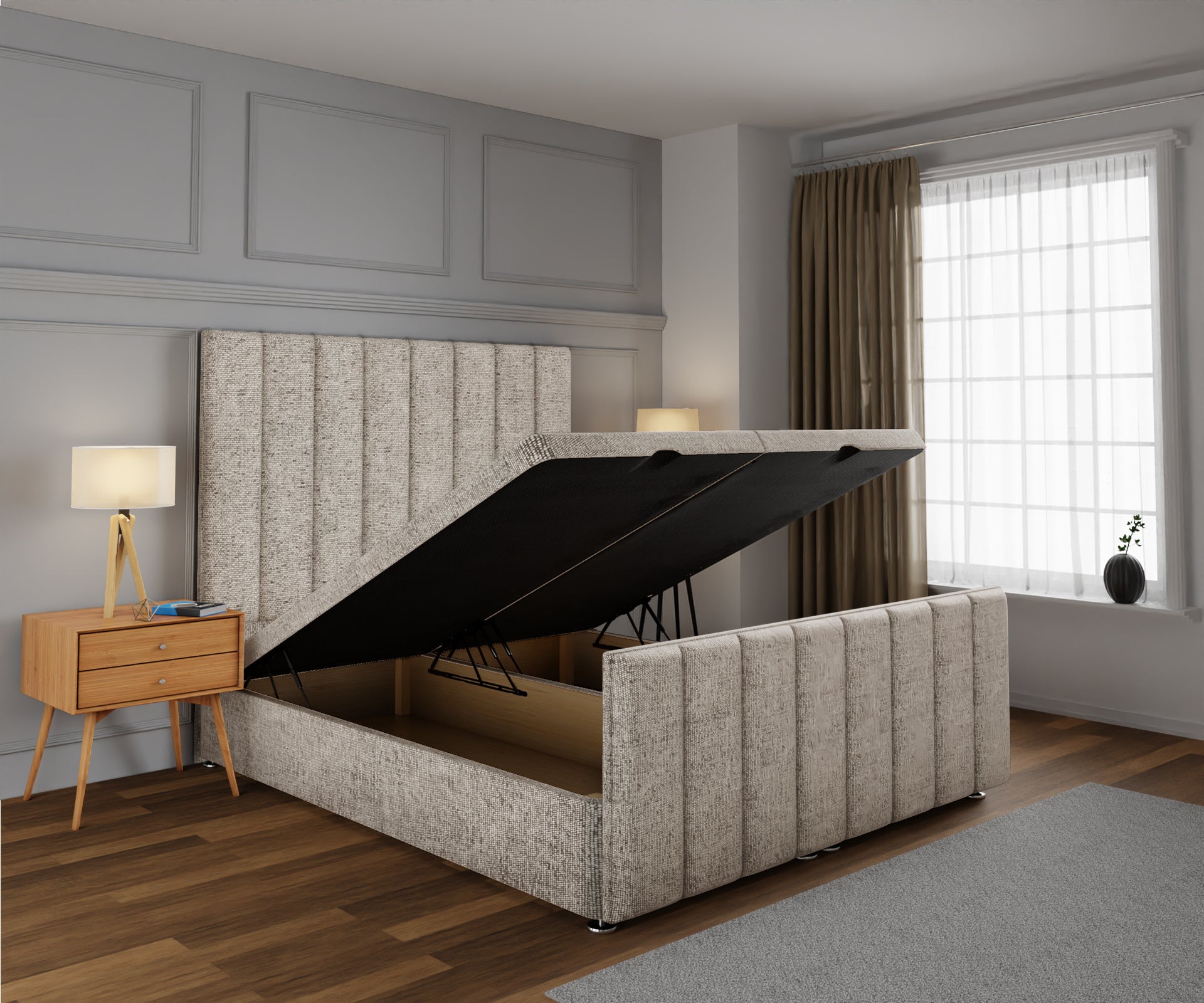 Amelia Petite Line Ottoman Storage Divan Bed Base And Headboard With Footboard