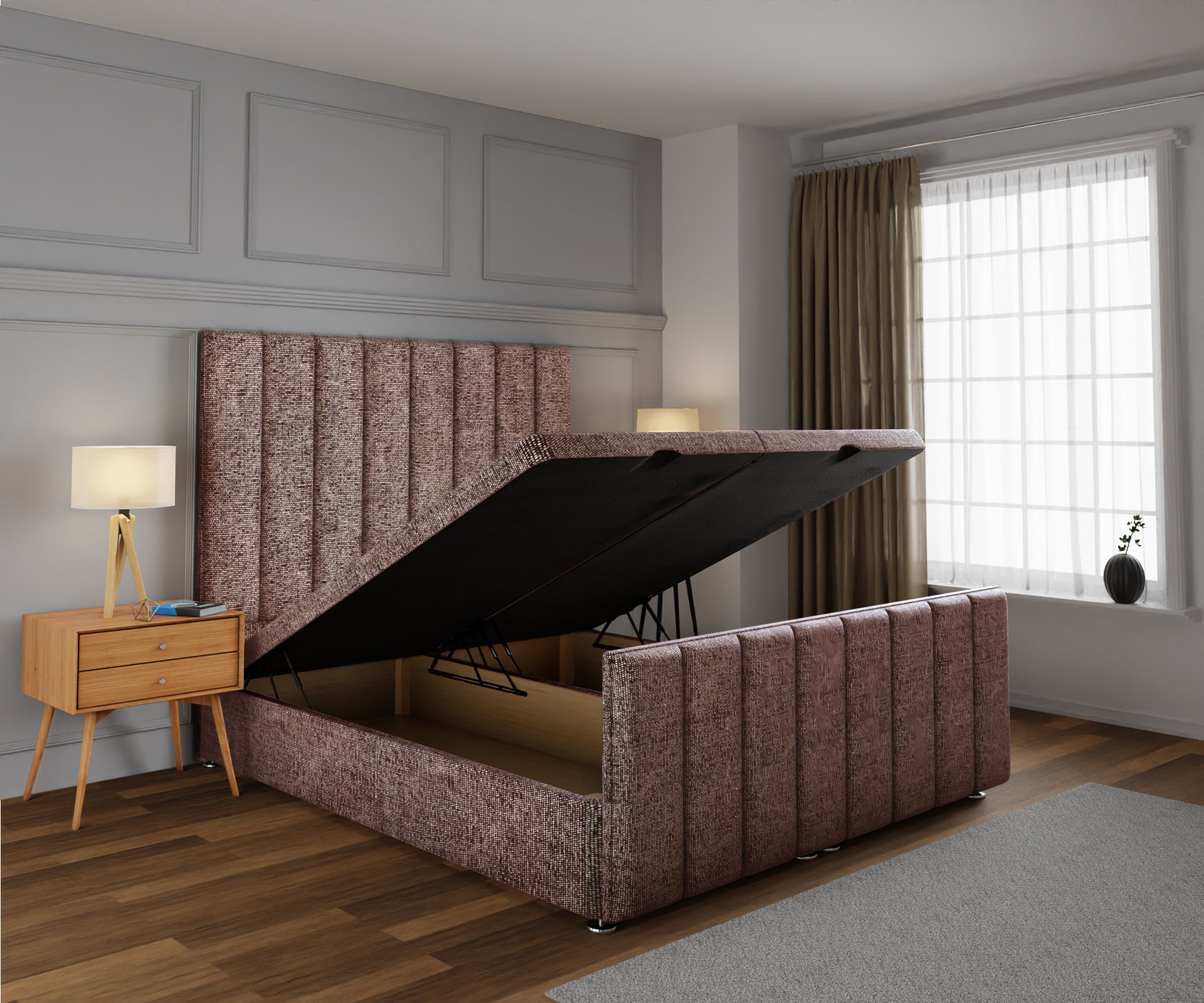 Amelia Petite Line Ottoman Storage Divan Bed Base And Headboard With Footboard