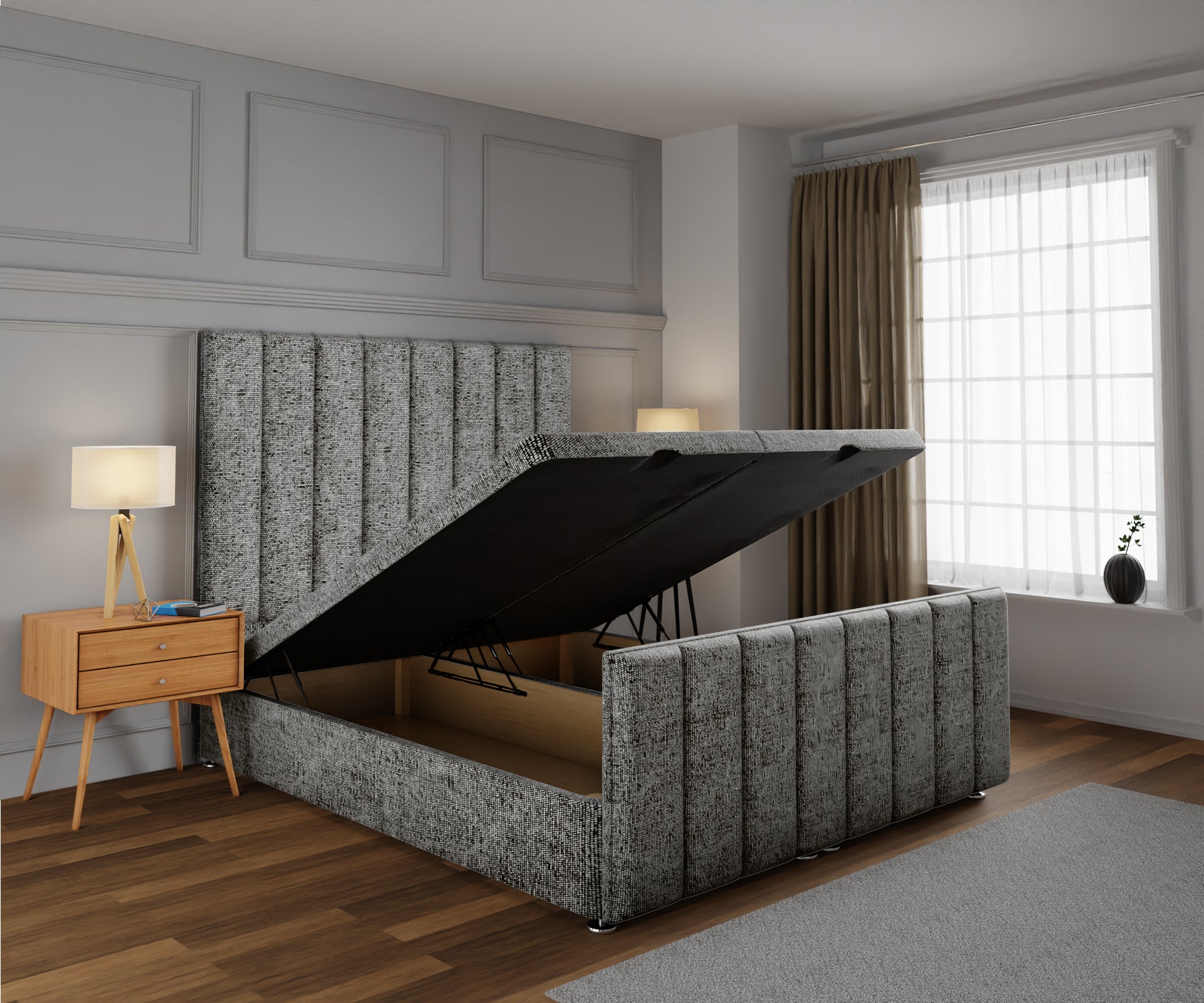 Amelia Petite Line Ottoman Storage Divan Bed Base And Headboard With Footboard