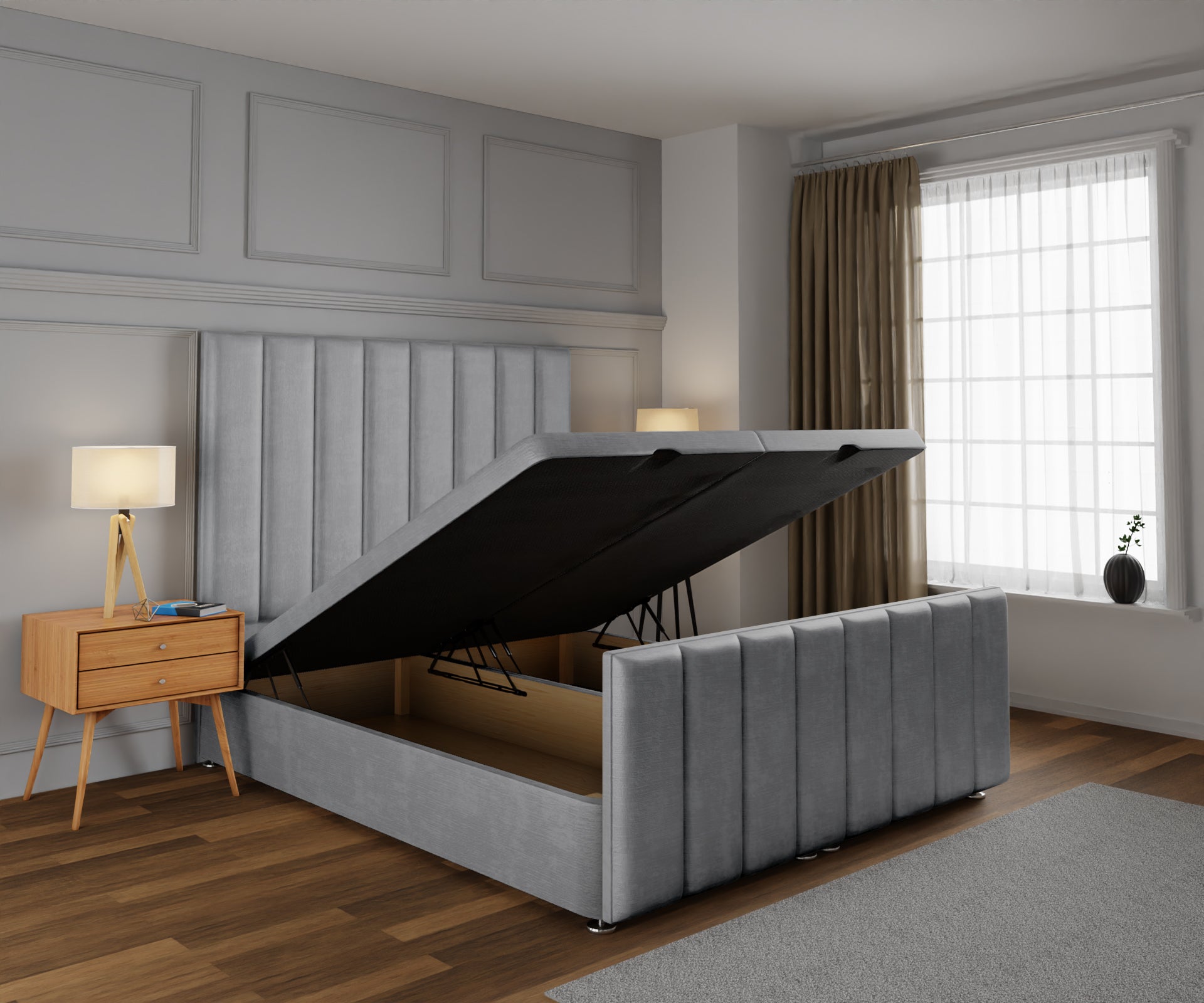 Amelia Petite Line Ottoman Storage Divan Bed Base And Headboard With Footboard
