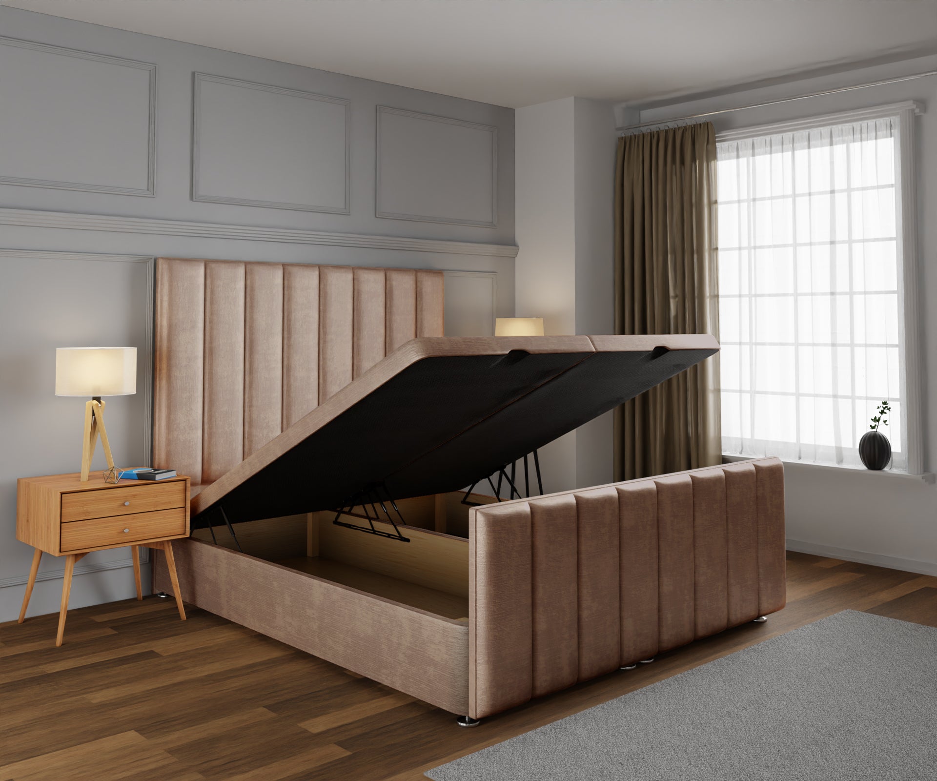 Amelia Petite Line Ottoman Storage Divan Bed Base And Headboard With Footboard