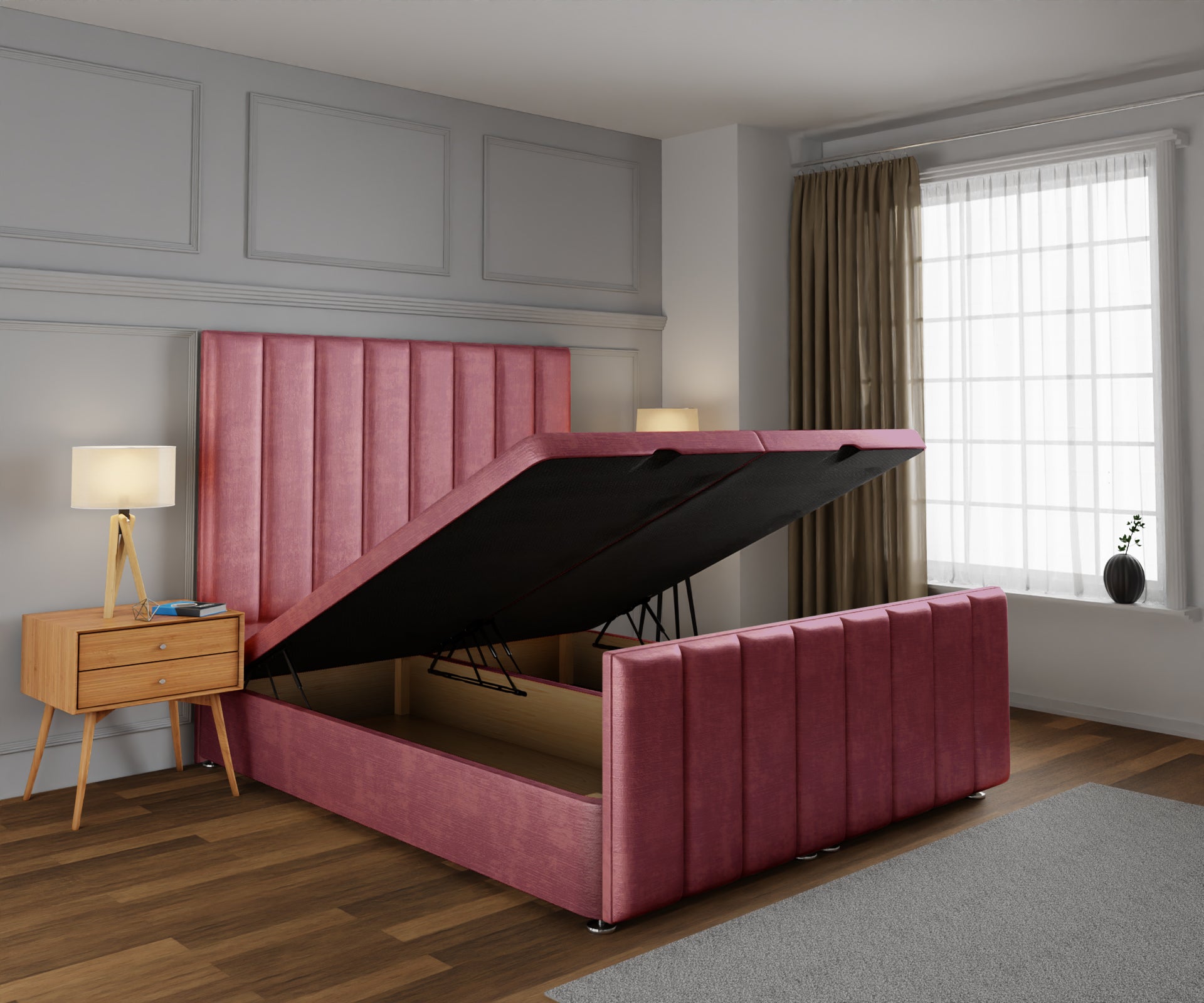 Amelia Petite Line Ottoman Storage Divan Bed Base And Headboard With Footboard