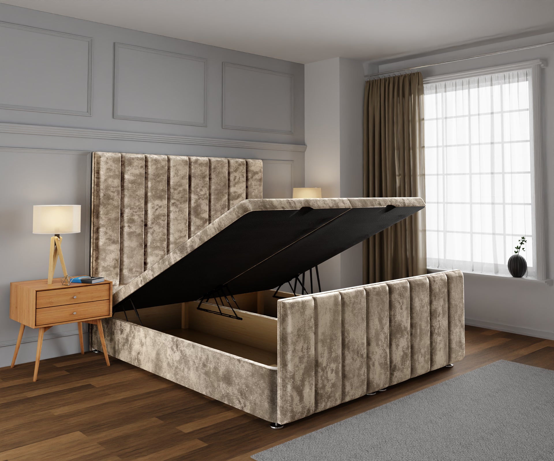Amelia Petite Line Ottoman Storage Divan Bed Base And Headboard With Footboard