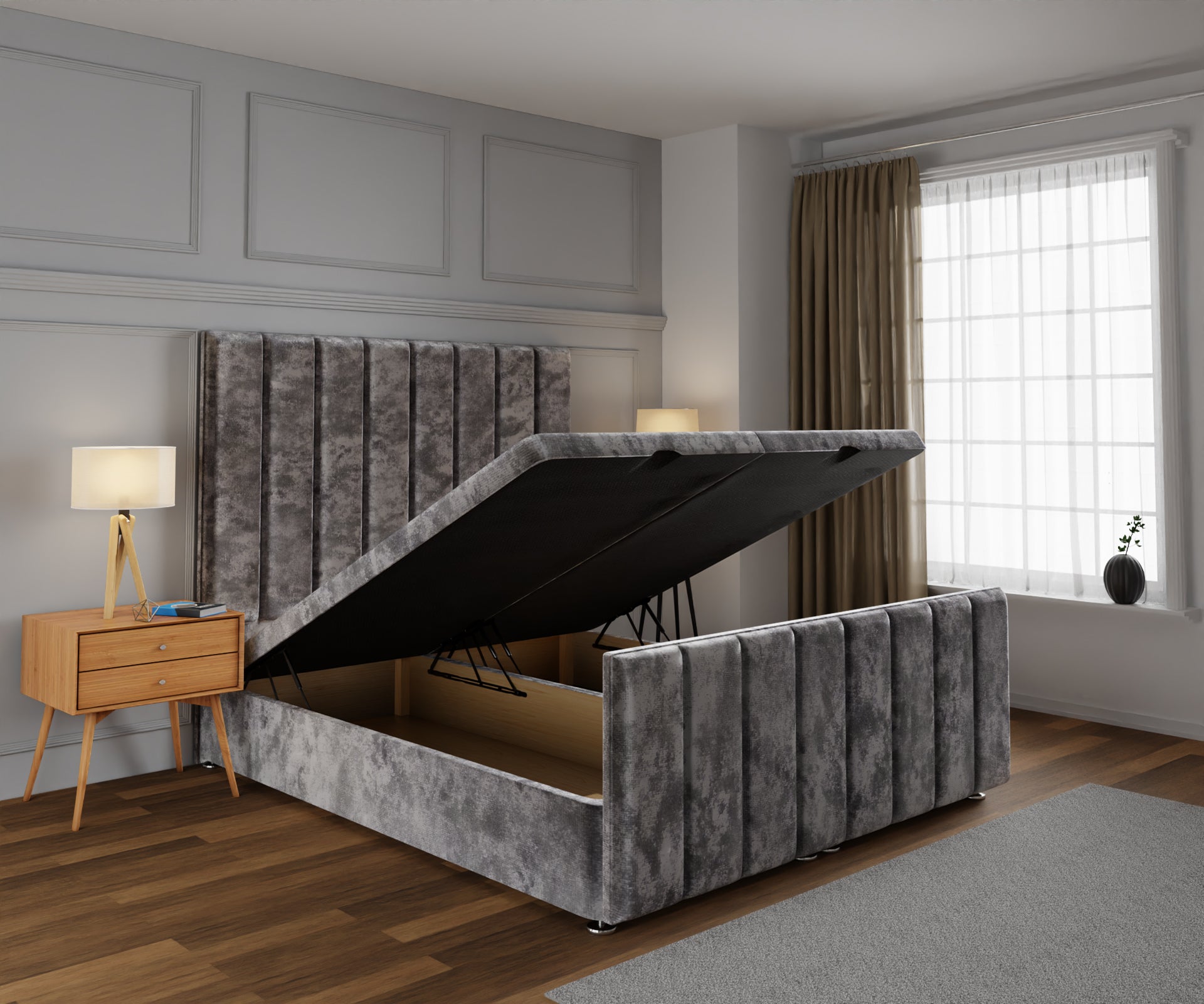 Amelia Petite Line Ottoman Storage Divan Bed Base And Headboard With Footboard
