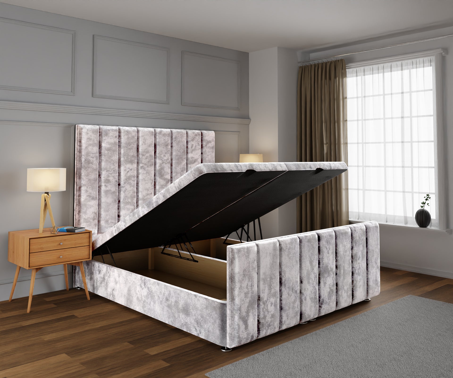 Amelia Petite Line Ottoman Storage Divan Bed Base And Headboard With Footboard