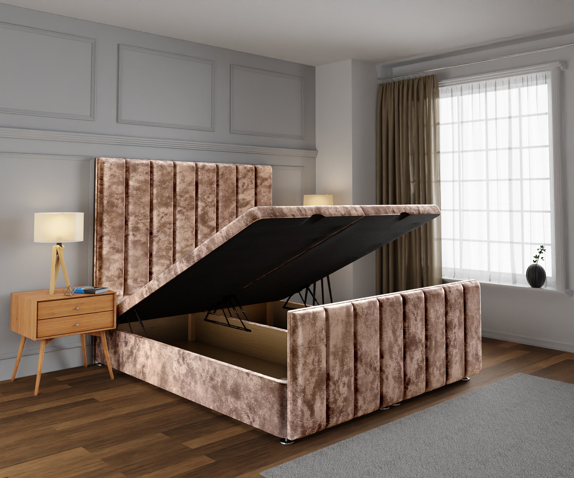 Amelia Petite Line Ottoman Storage Divan Bed Base And Headboard With Footboard