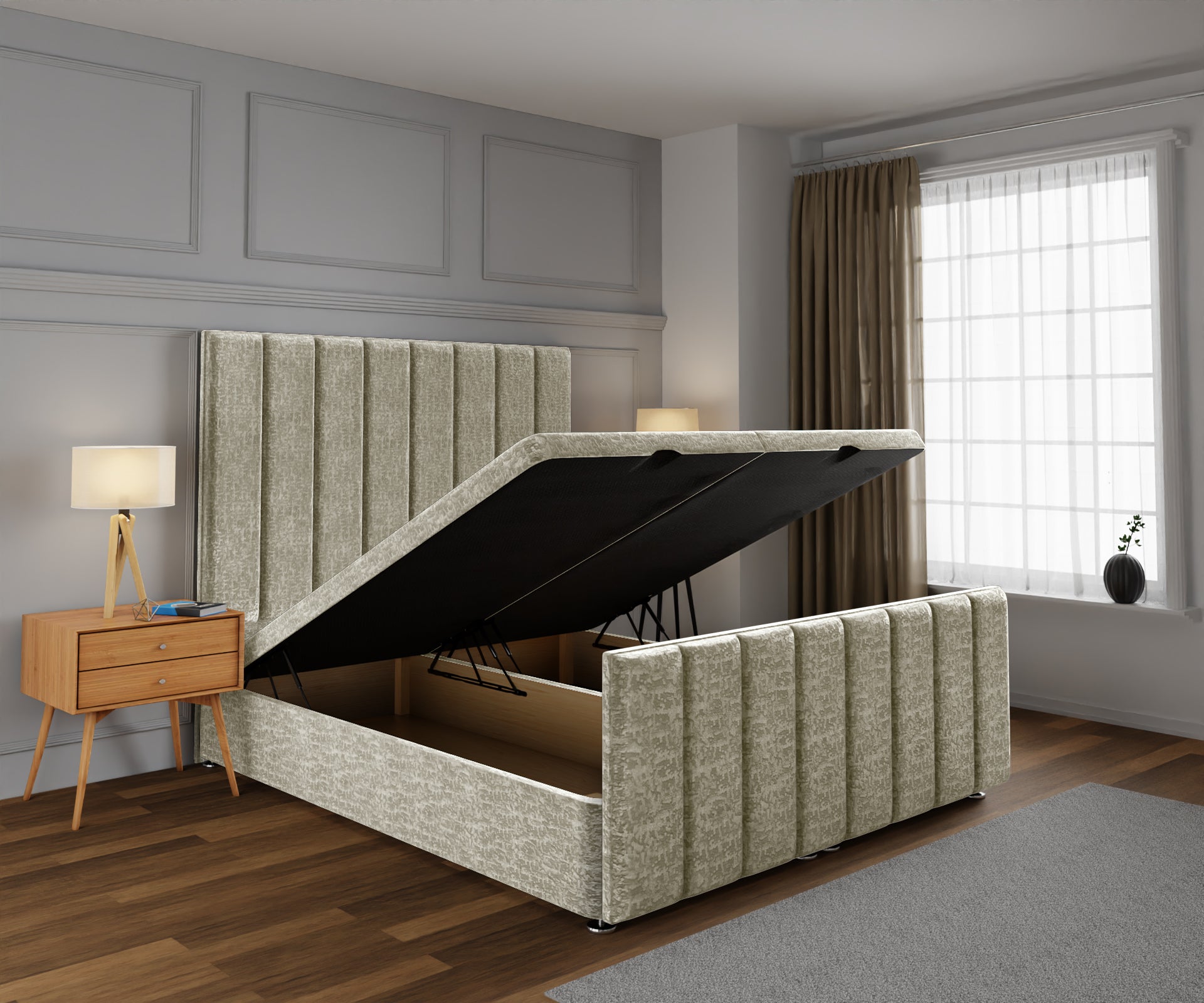 Amelia Petite Line Ottoman Storage Divan Bed Base And Headboard With Footboard