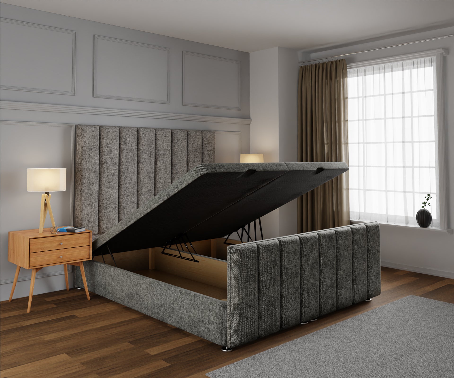 Amelia Petite Line Ottoman Storage Divan Bed Base And Headboard With Footboard