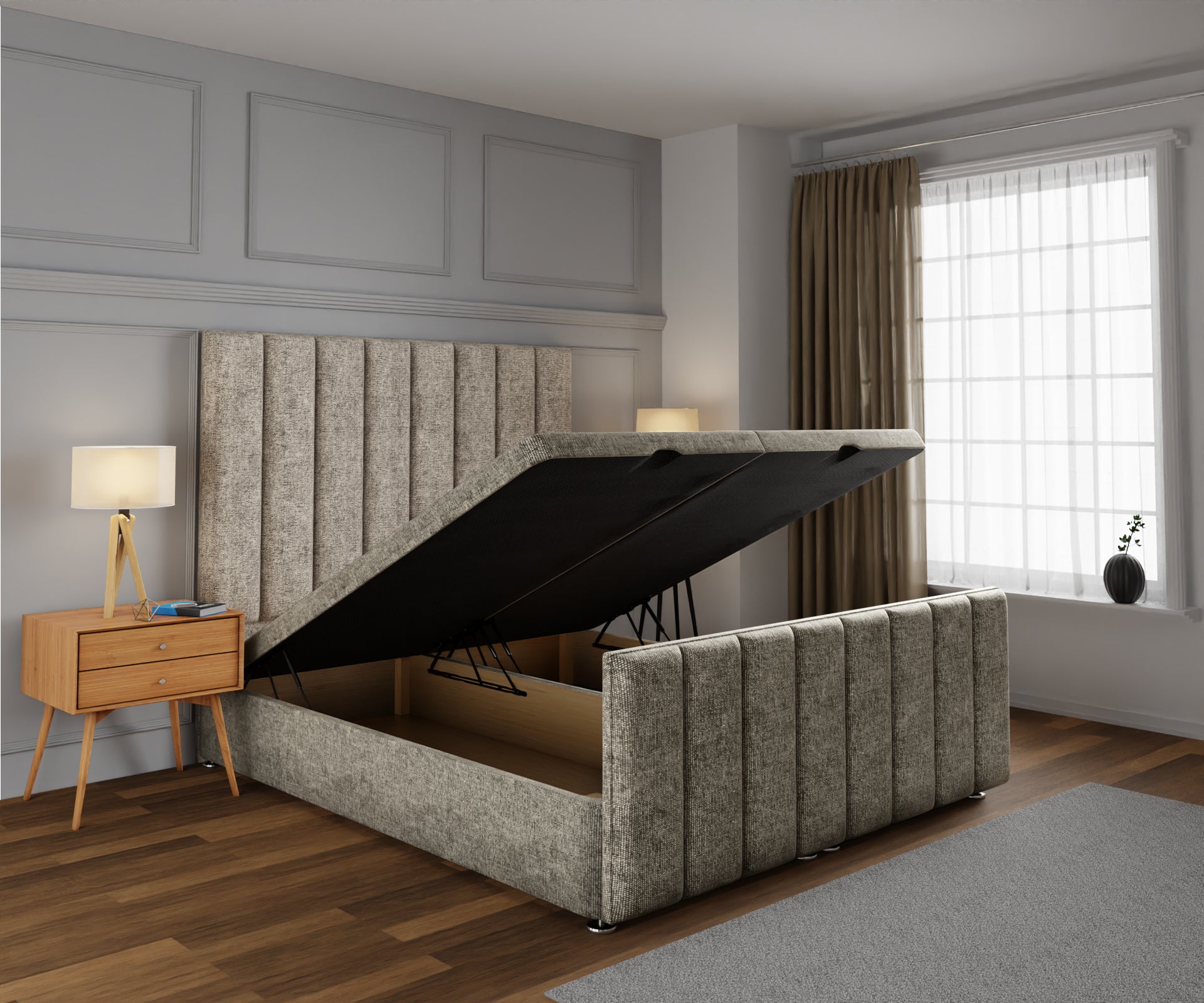 Amelia Petite Line Ottoman Storage Divan Bed Base And Headboard With Footboard