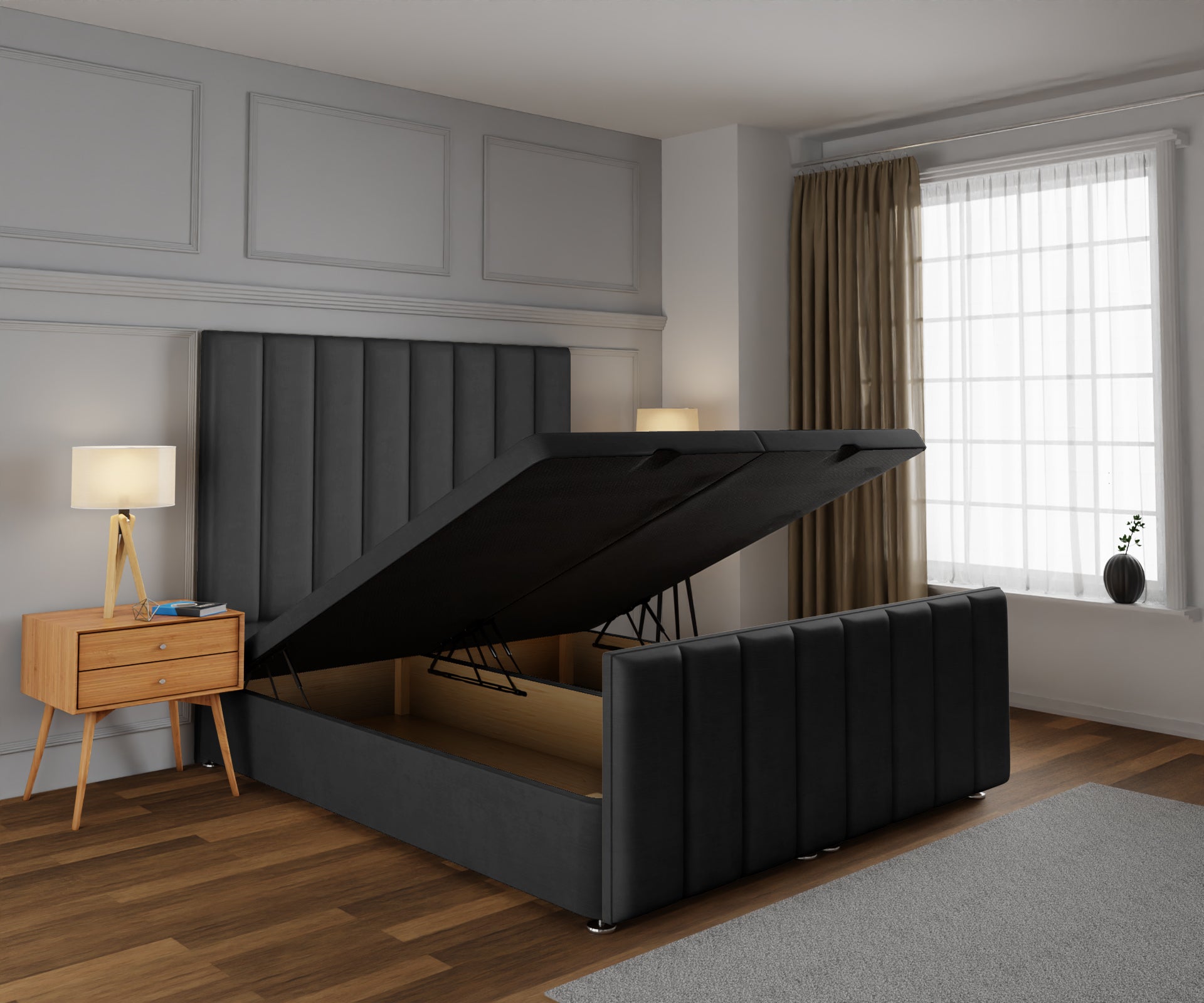 Amelia Petite Line Ottoman Storage Divan Bed Base And Headboard With Footboard