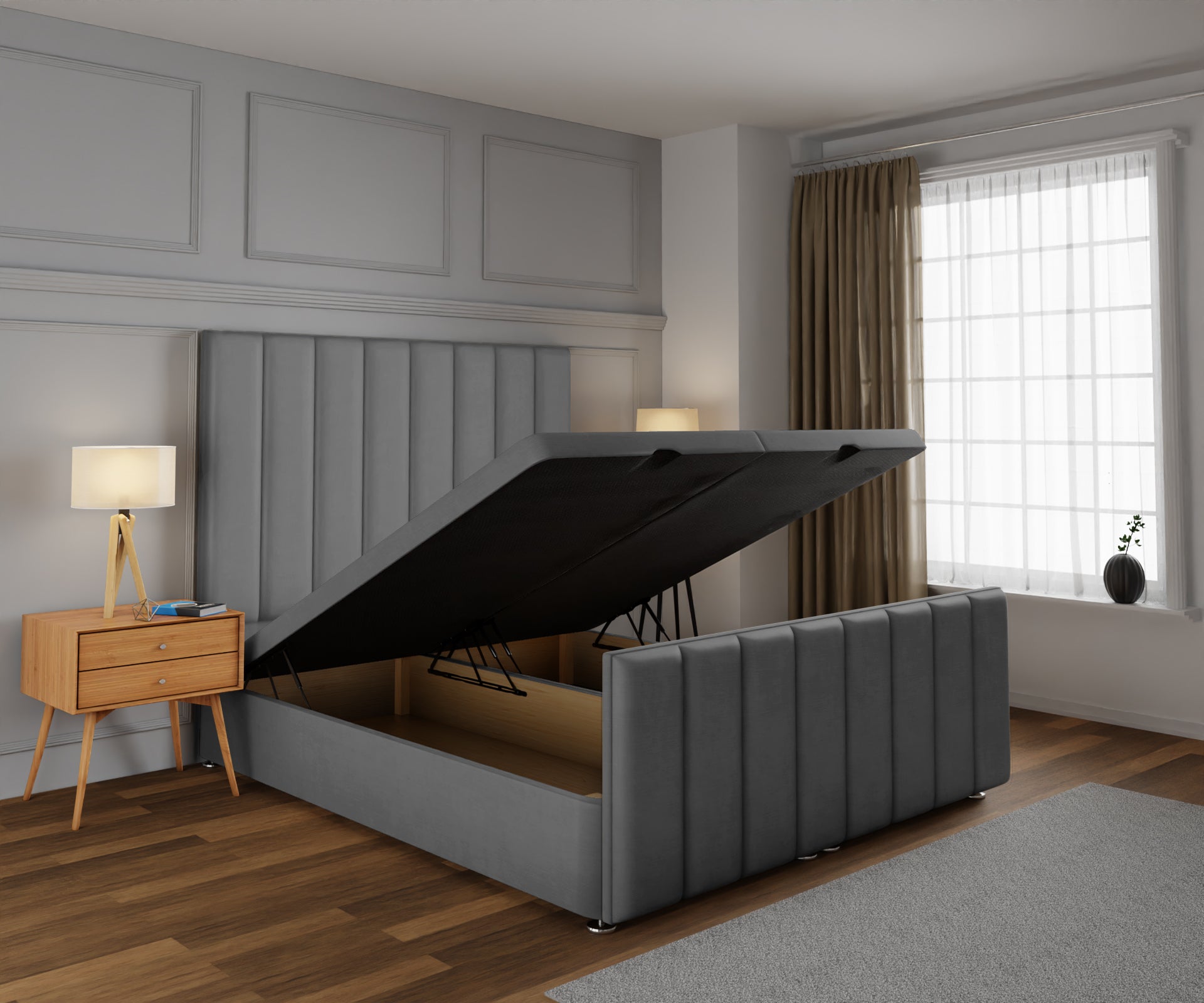 Amelia Petite Line Ottoman Storage Divan Bed Base And Headboard With Footboard