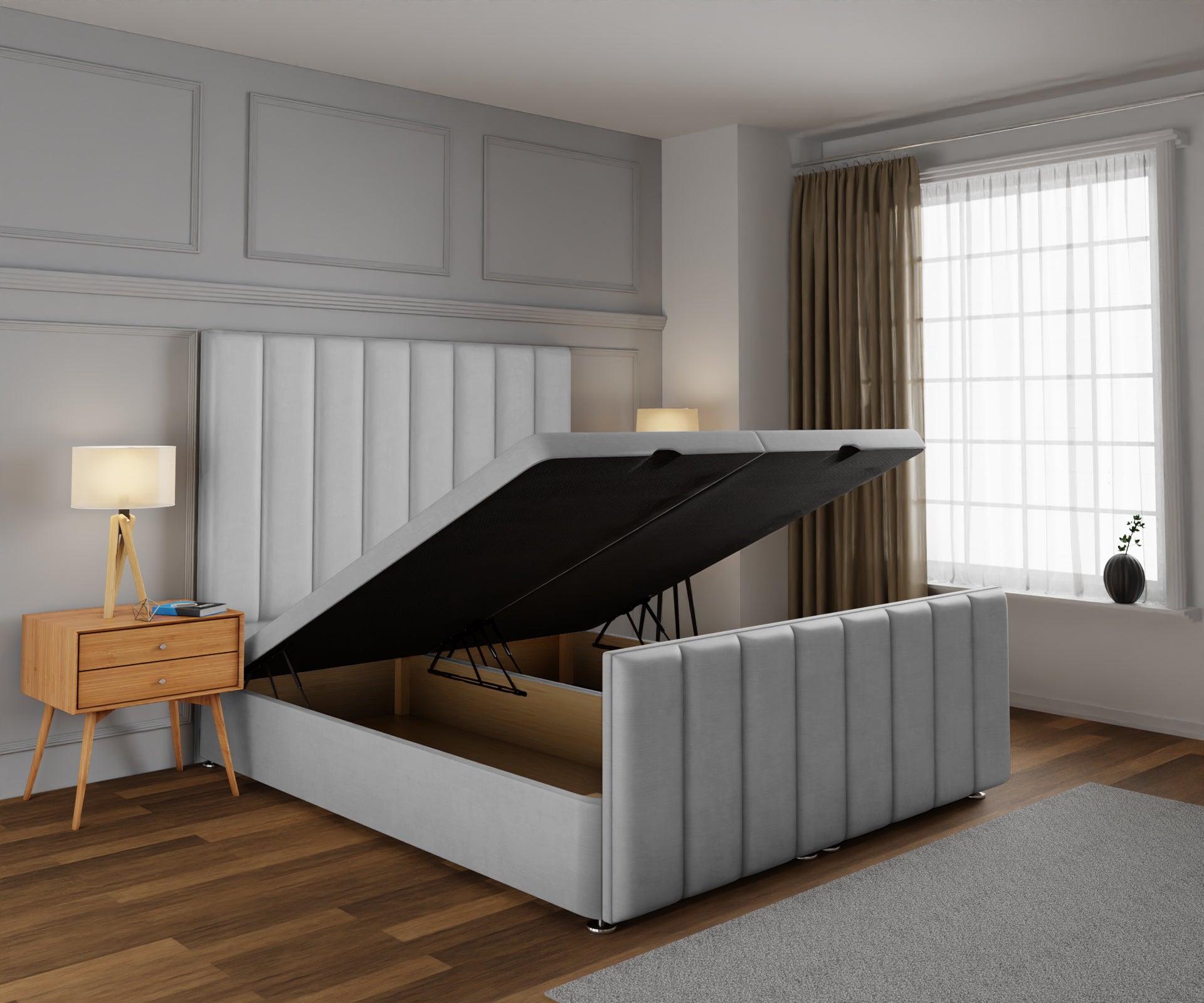 Amelia Petite Line Ottoman Storage Divan Bed Base And Headboard With Footboard