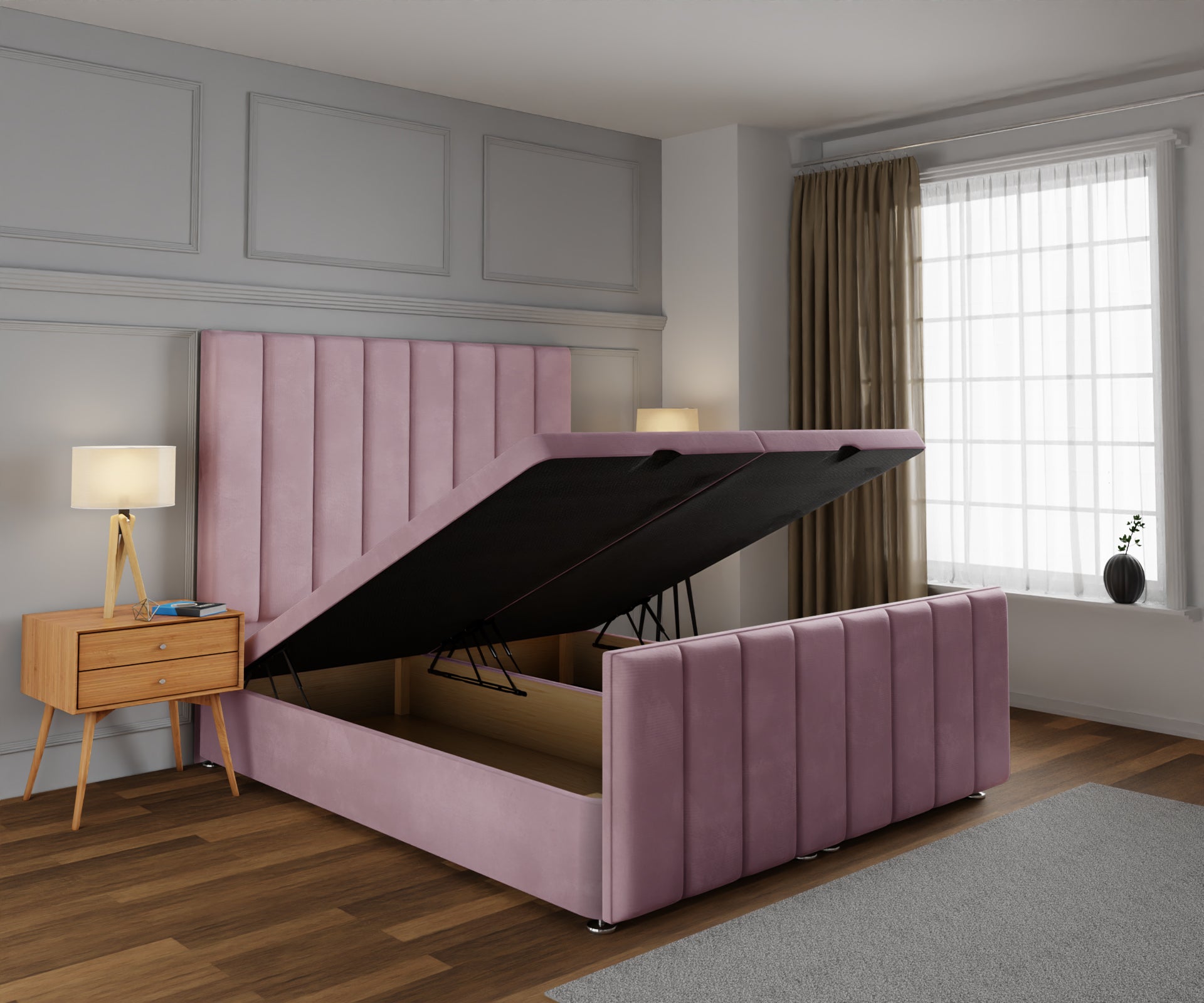 Amelia Petite Line Ottoman Storage Divan Bed Base And Headboard With Footboard