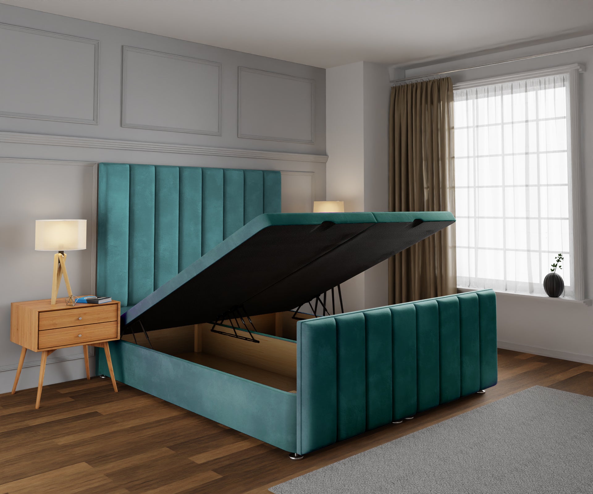 Amelia Petite Line Ottoman Storage Divan Bed Base And Headboard With Footboard