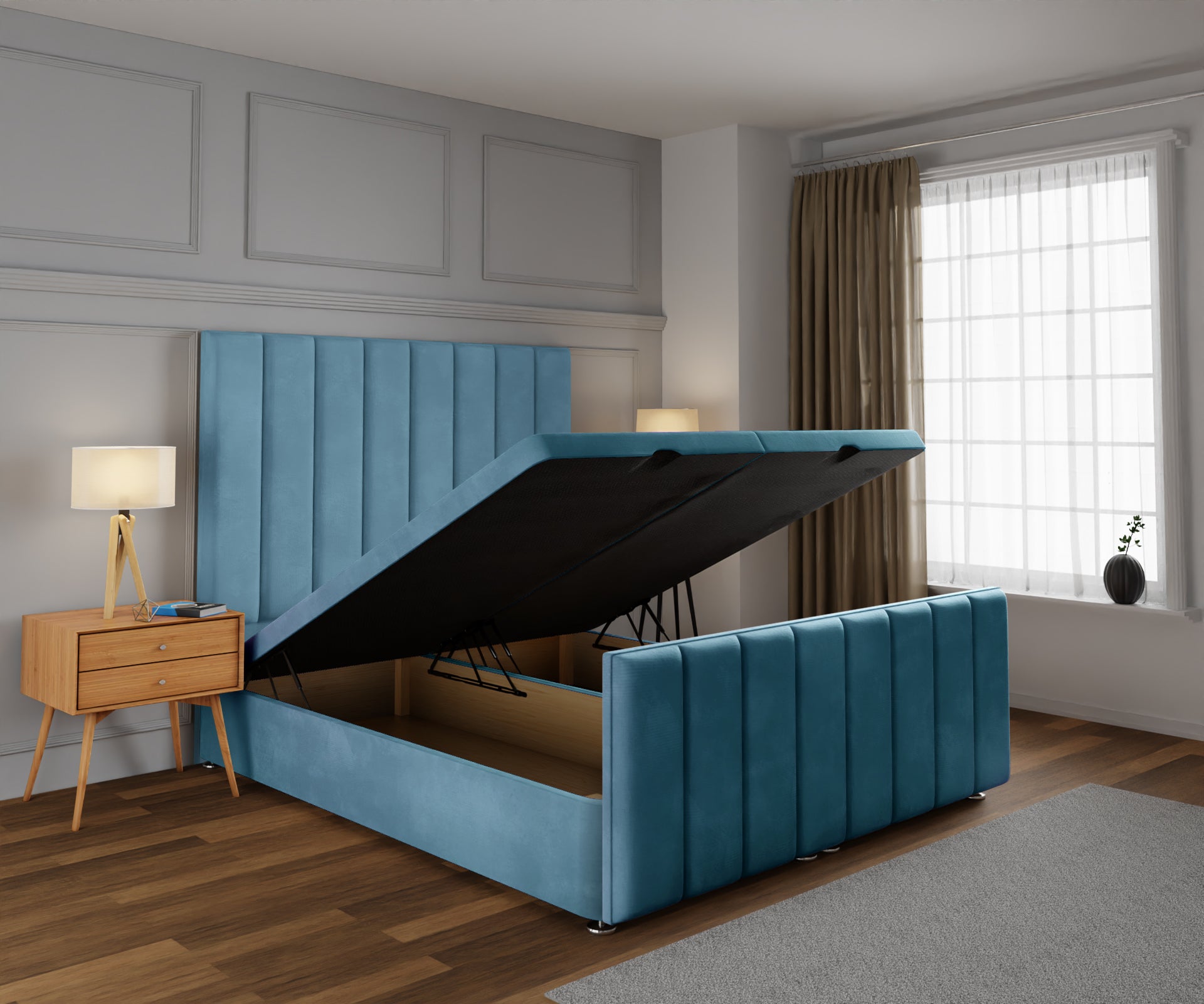 Amelia Petite Line Ottoman Storage Divan Bed Base And Headboard With Footboard